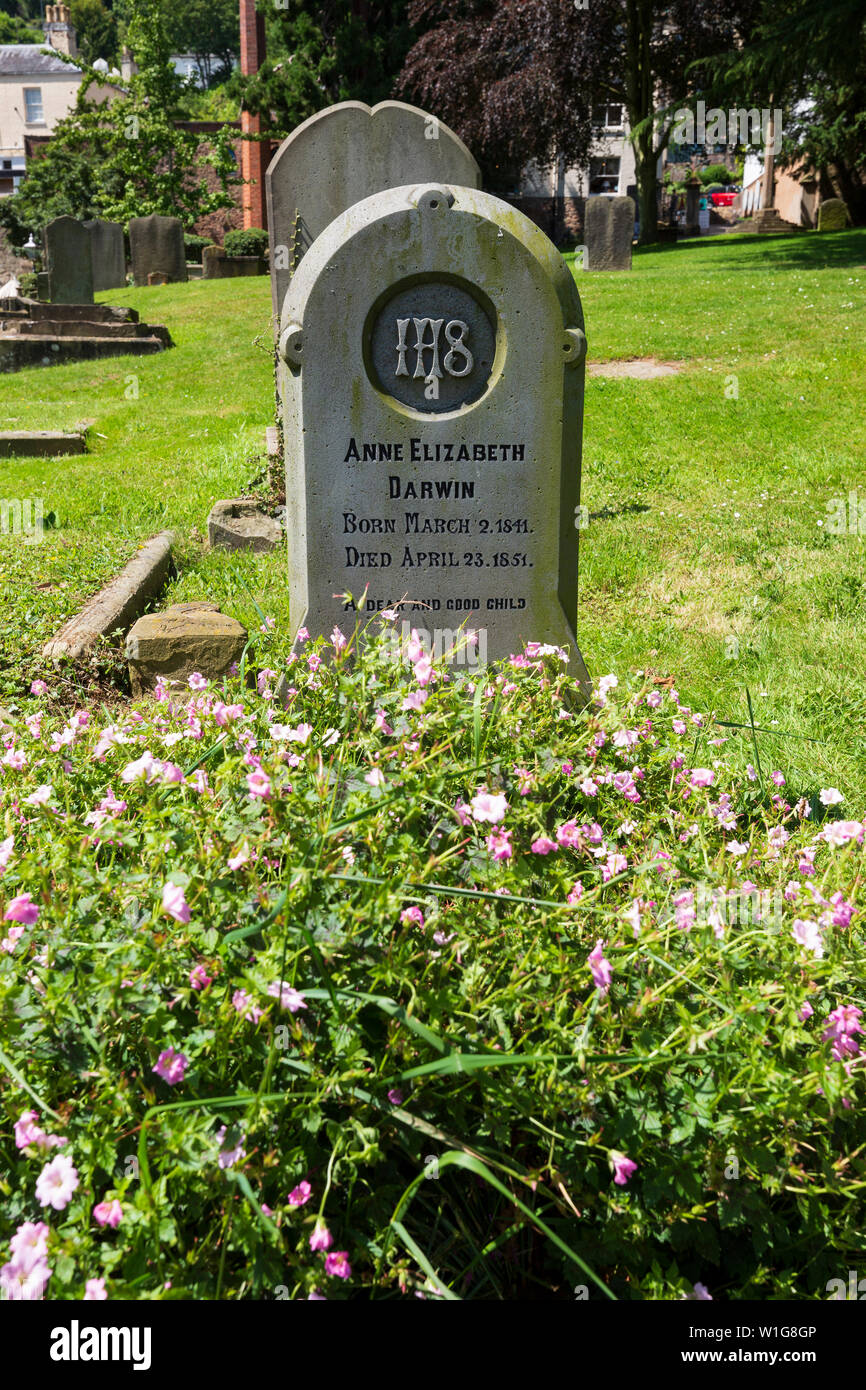 The grave of Charles Darwin's young daughter in the Malvern Priory