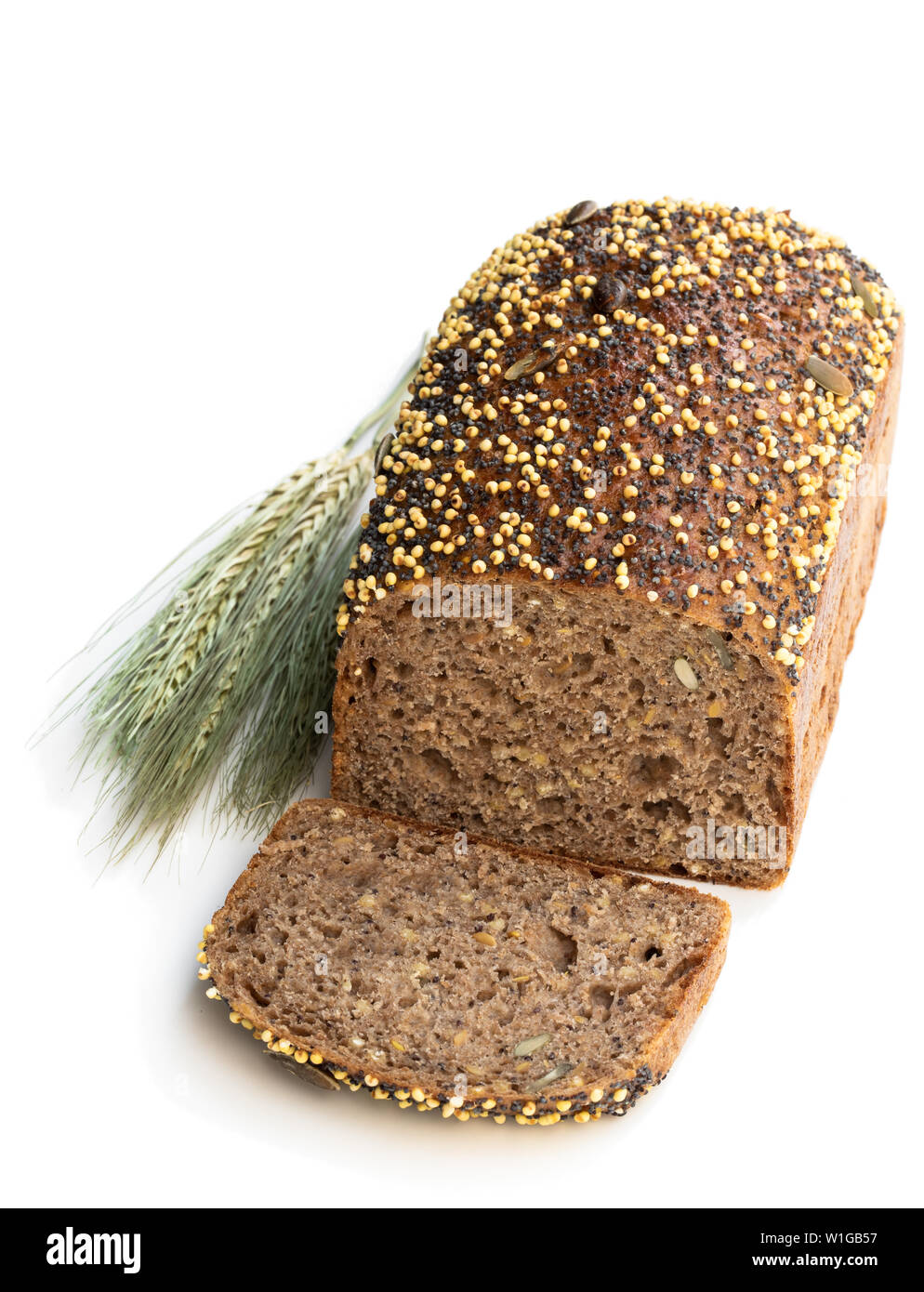 Homemade wholemeal rye bread with chia seed and millet groats isolated