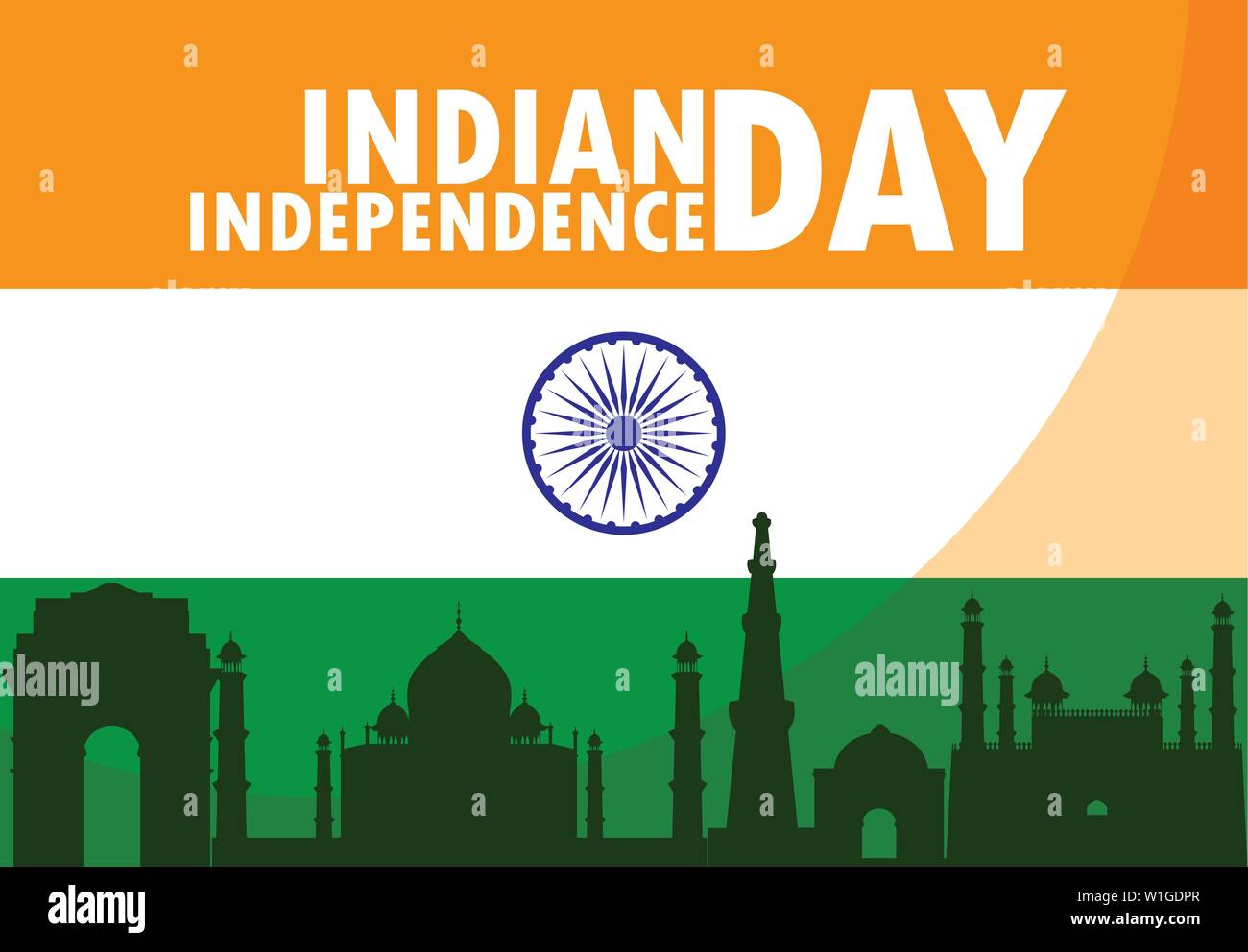 indian independence day with flag and buildings monuments vector illustration design Stock Vector