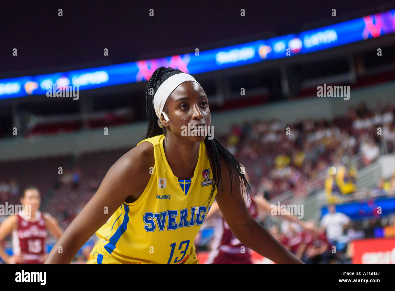 RIGA, LATVIA. 1st of July, 2019. European Women Basketball Championship, commonly called Eurobasket Women 2019 , game between team Latvia and team Sweden in  Arena Riga, Riga, Latvia. Stock Photo