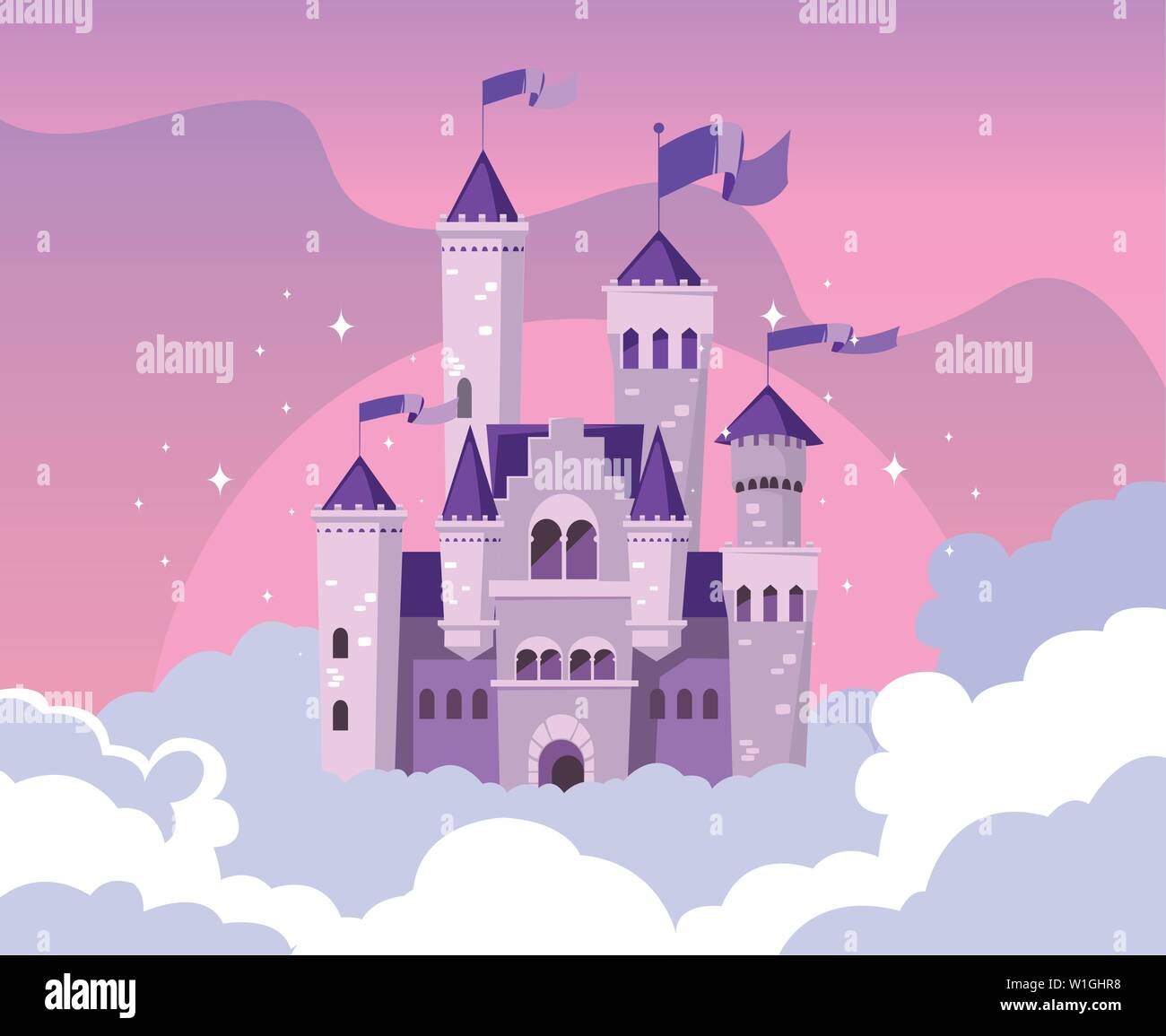 castle building fairytale in the sky with clouds vector illustration ...
