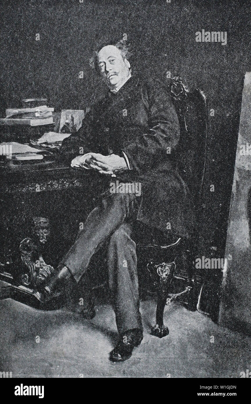 Portrait of Alexandre Dumas Jr. by Jean-Louis Ernest Meissonier. 1877. Stock Photo