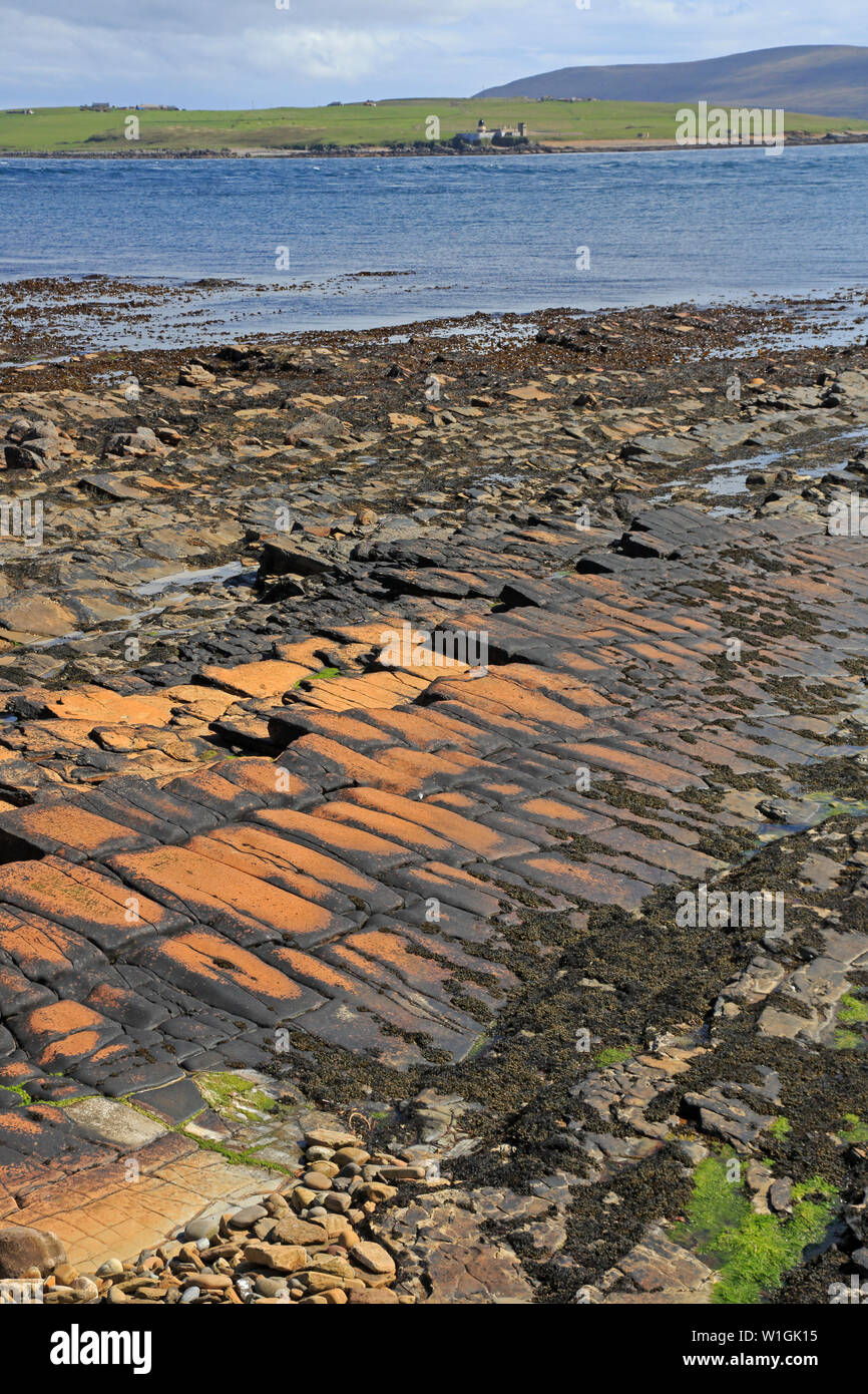 Old Sandstone rocks on Warebeth beach Orkney Scotland Stock Photo