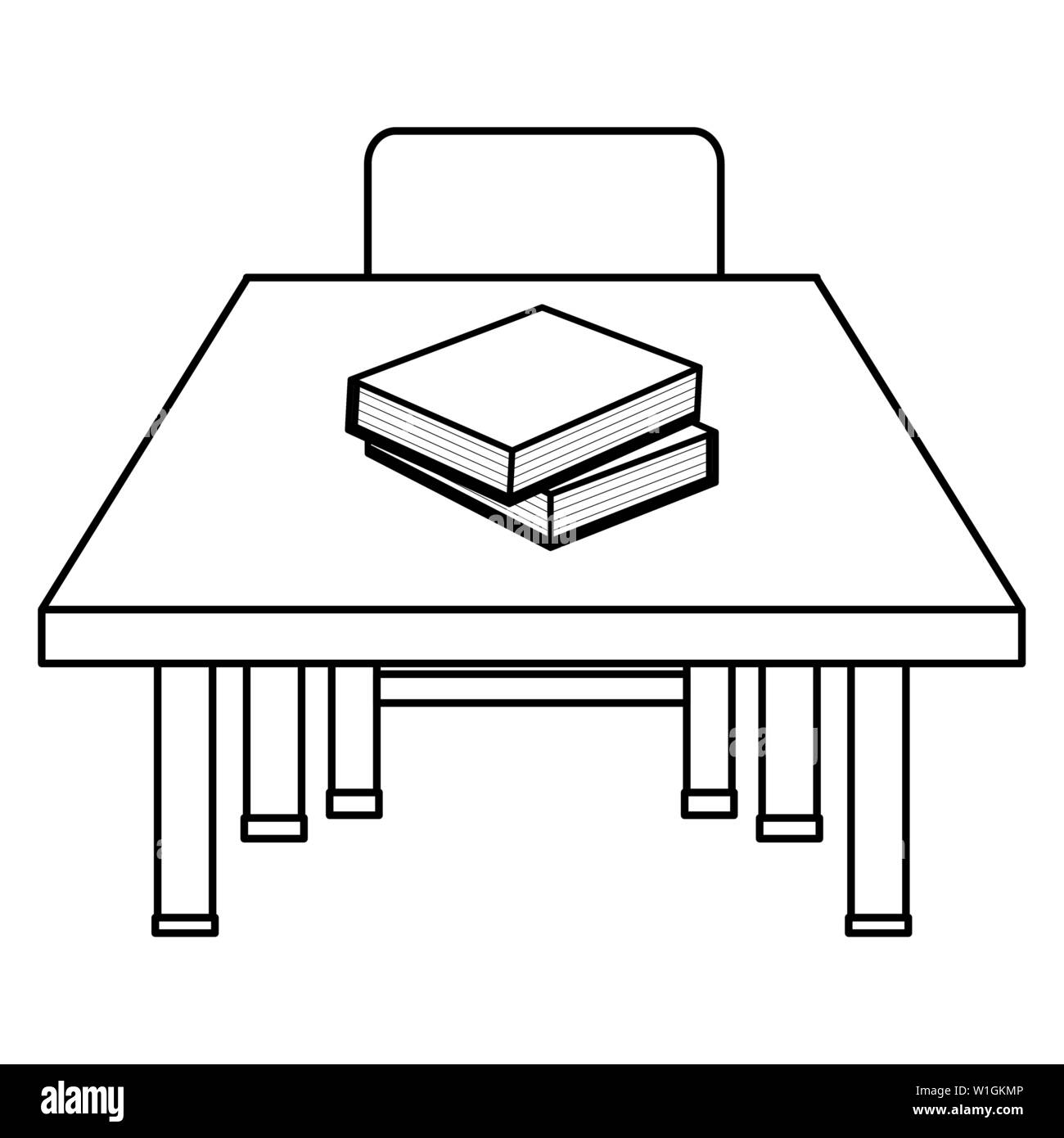 schooldesk wooden and chair with books vector illustration design Stock ...