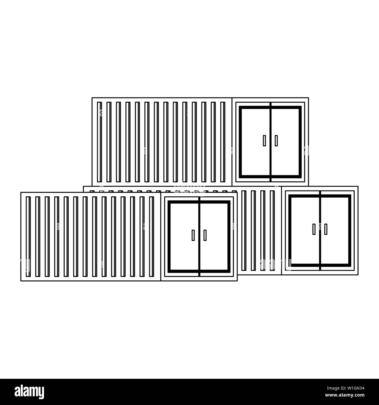 Cargo freighter containers isolated scenery in black and white Stock ...