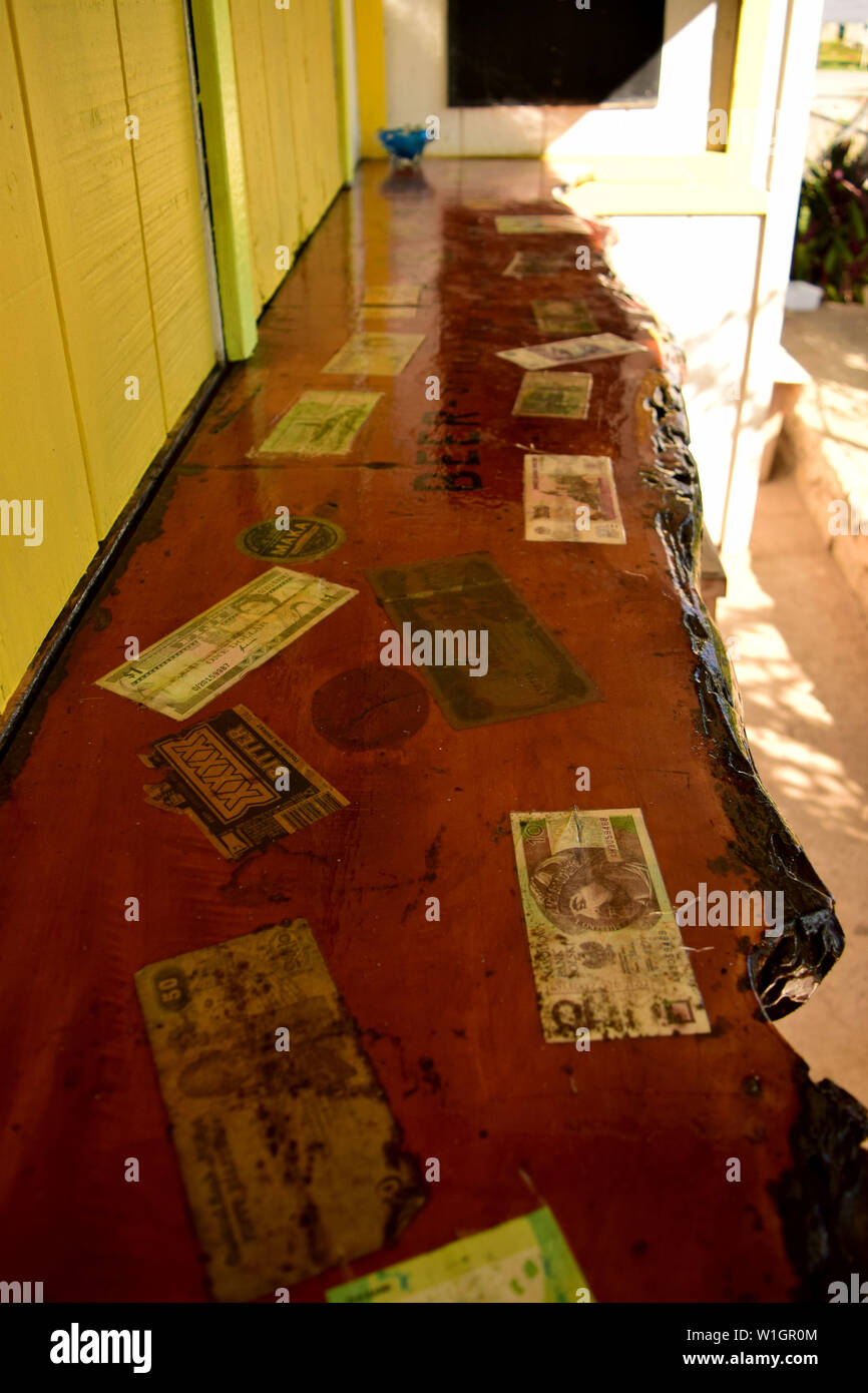 A quirky table in a famous super chilled out Mariner's Bar in Pangai, Tonga Stock Photo