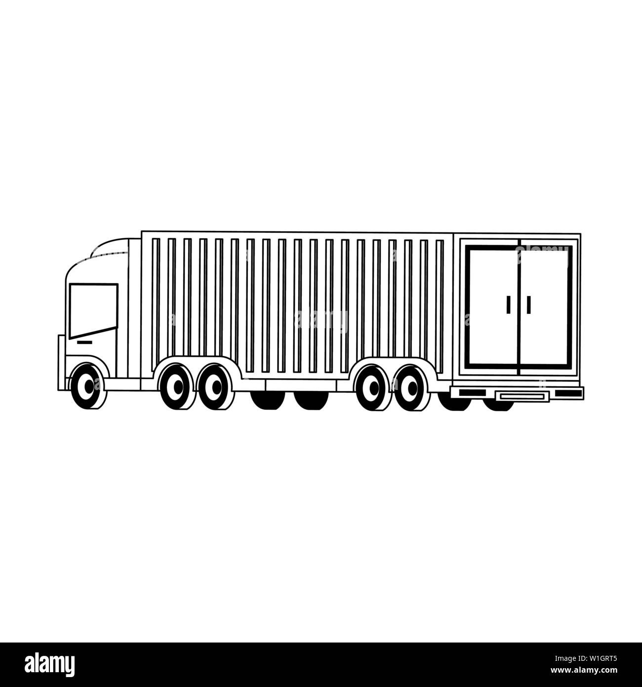 Cargo Truck With Container Back View In Black And White Stock Vector cargo-truck-with-container-back-view-in-black-and-white-stock-vector
