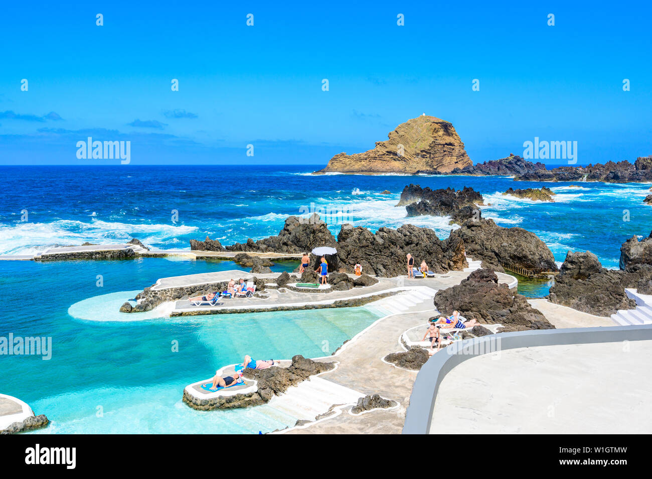 Natural volcanic swimming lagoon pools at Porto Moniz, travel destination for vacation, Madeira island, Portugal Stock Photo