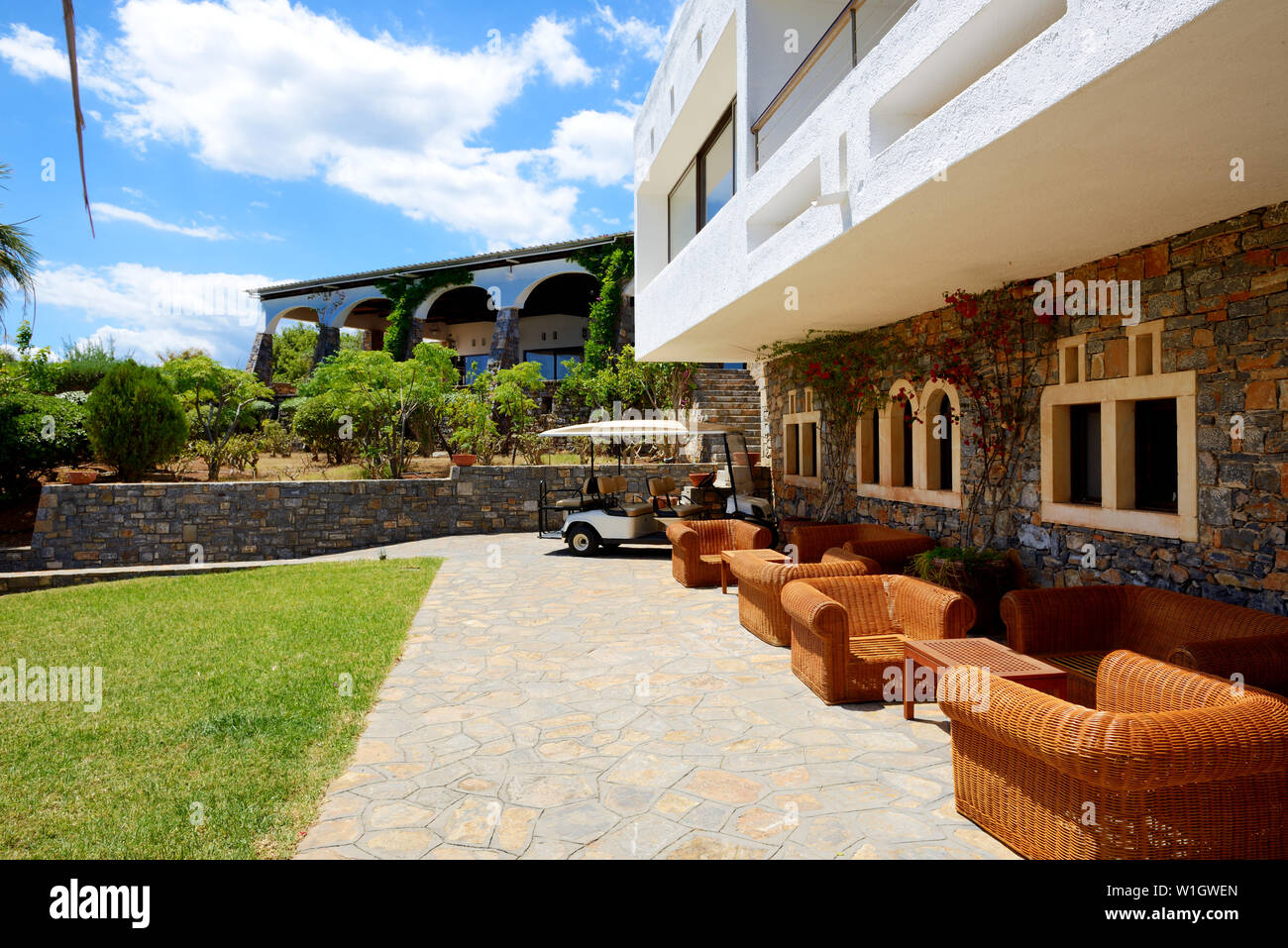 The electric cars for tourists transportation at luxury hotel, Crete