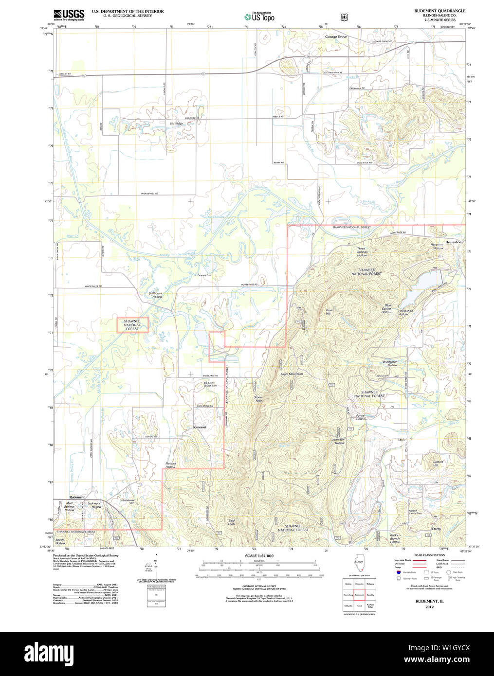USGS TOPO Map Illinois IL Rudement 20120820 TM Restoration Stock Photo