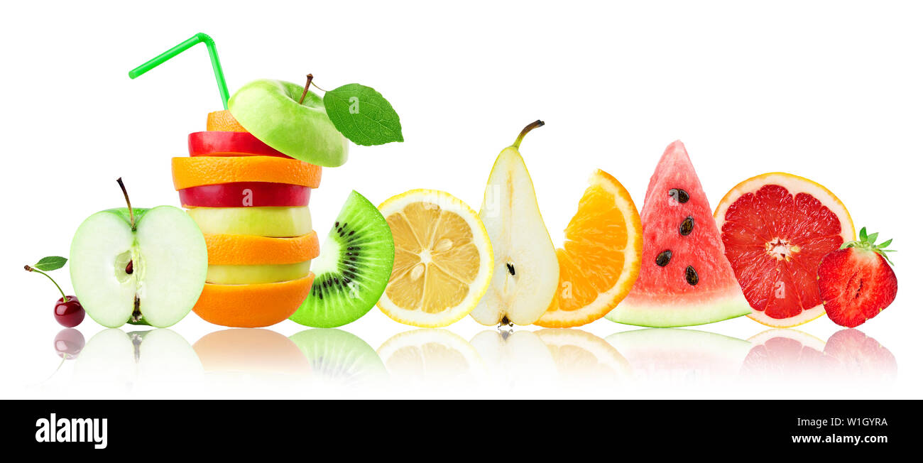 Fresh mixed fruits. Slices. Concept Stock Photo