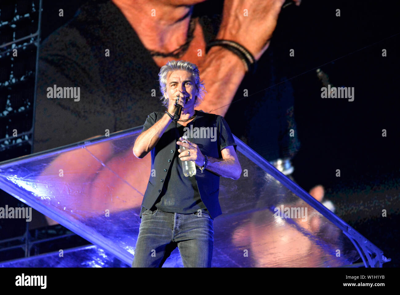 Luciano Ligabue performs live on stage at the Stadio Olimpico Grande Torino in Turin for the “Start Tour 2019”. Stock Photo