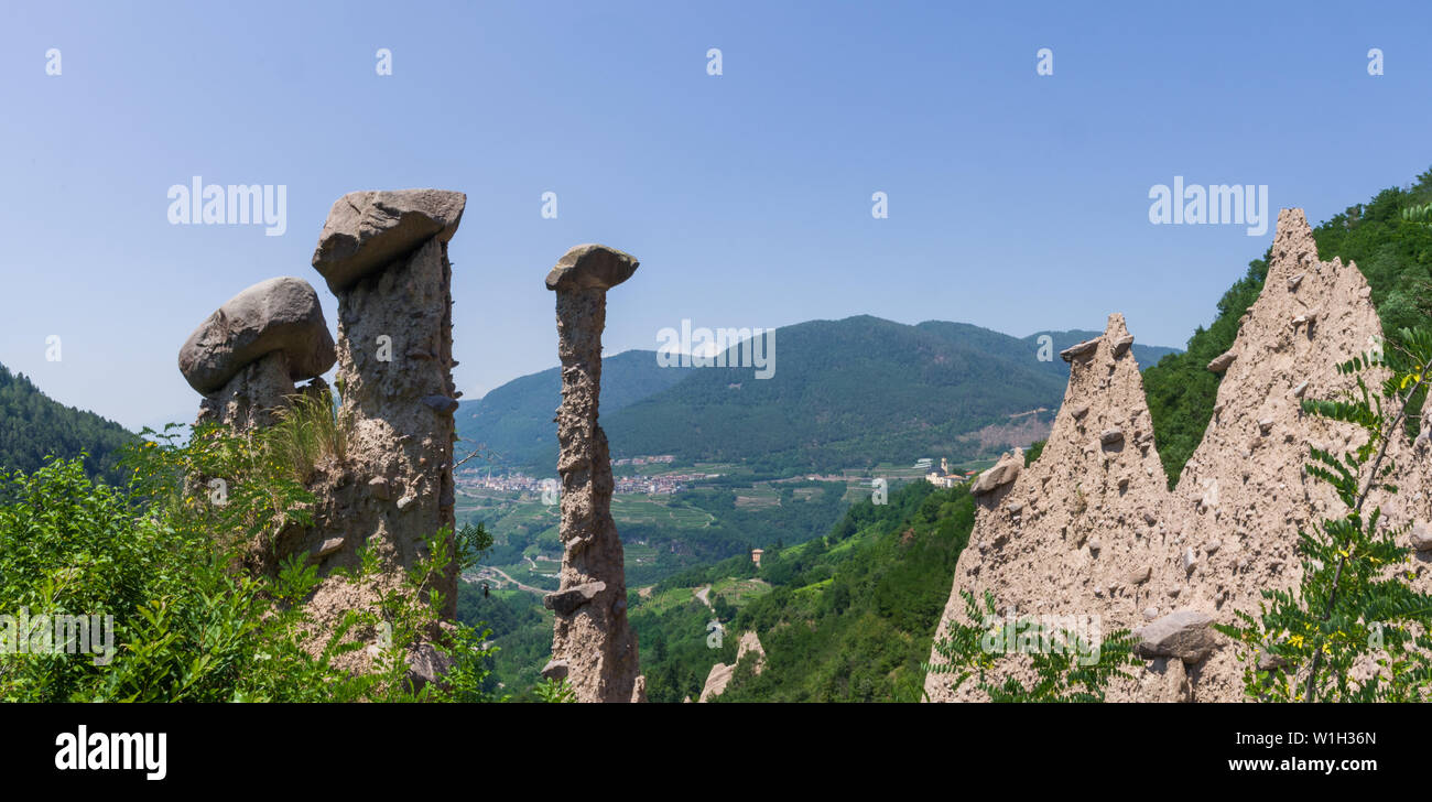 The natural pyramids, created by erosion, that can be found in Segonzano, near Trento, in Northern Italy Stock Photo