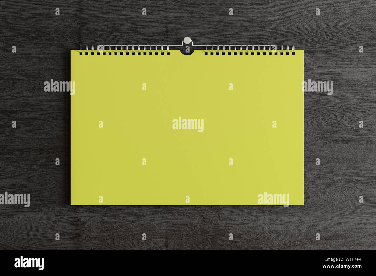 Blank Horizontal Yellow Calendar Mock Up On The Black Wooden Wall 3d Illustration Stock Photo Alamy