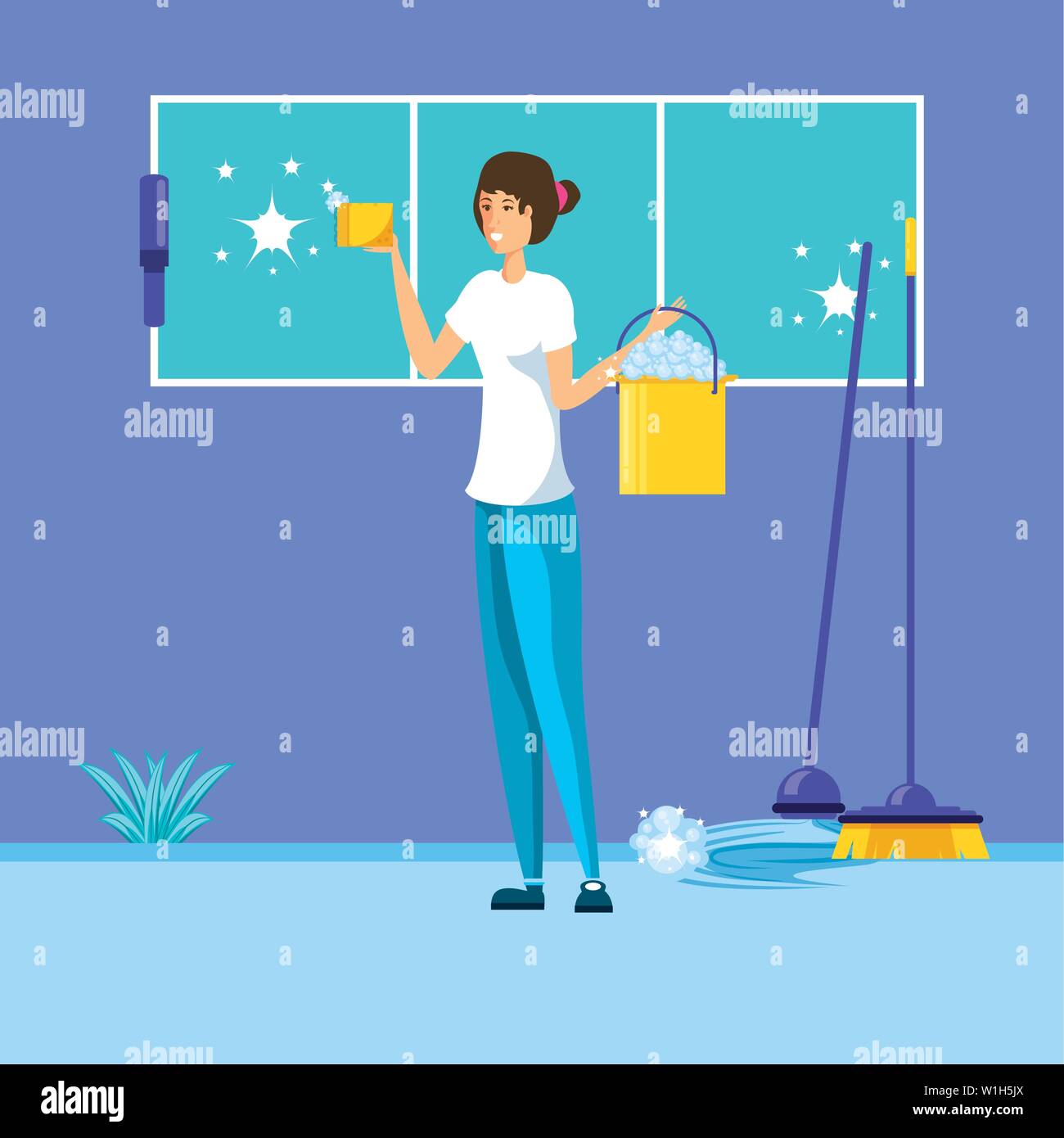 housekeeping worker female avatar character vector illustration design