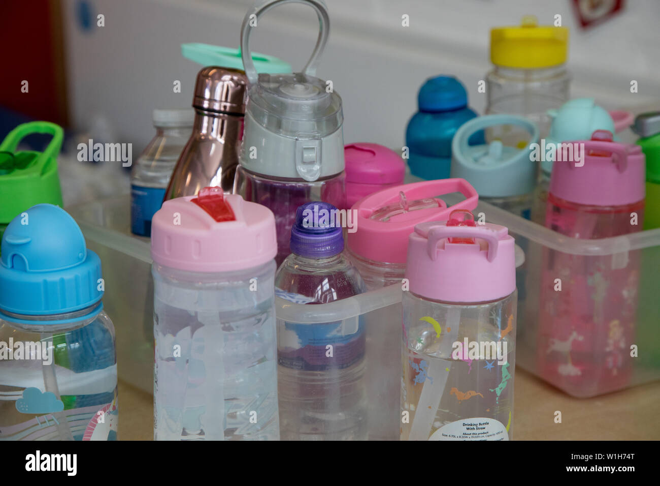 Plastic water bottles at a school that children bring in as a measure