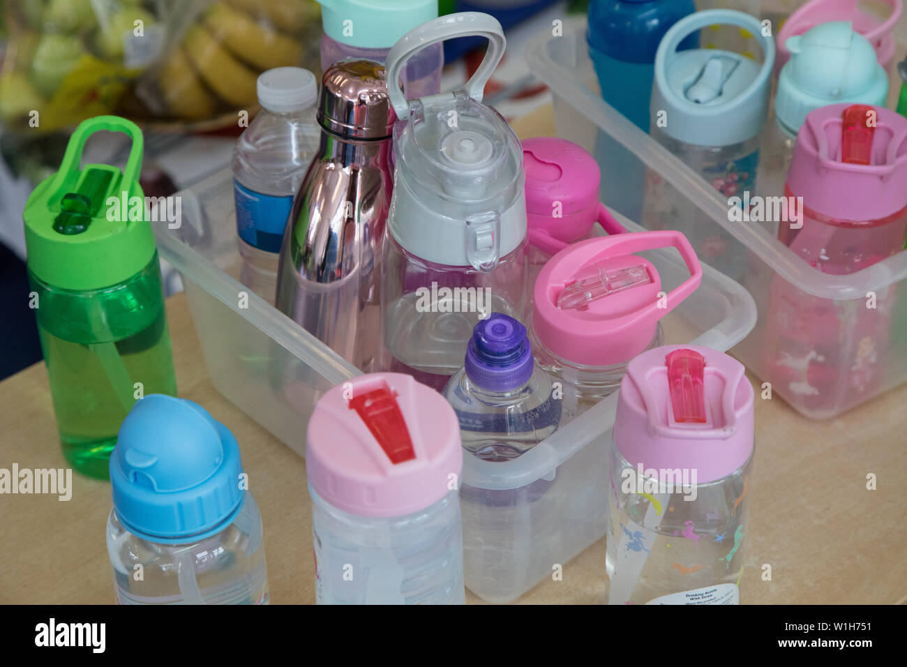 Plastic water bottles at a school that children bring in as a measure