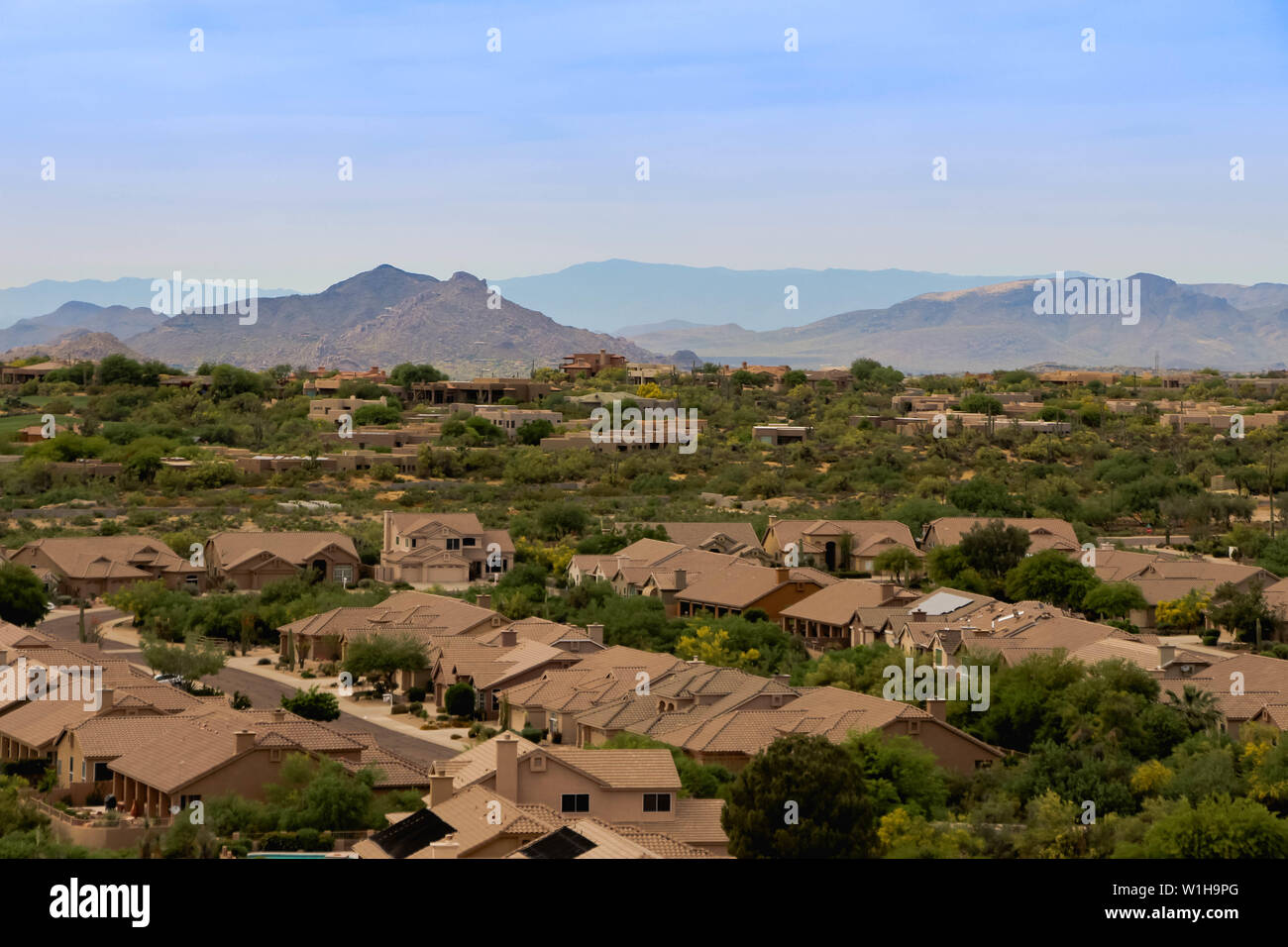 Overlooking South West Style Homes Near Phoenix Arizona Stock Photo