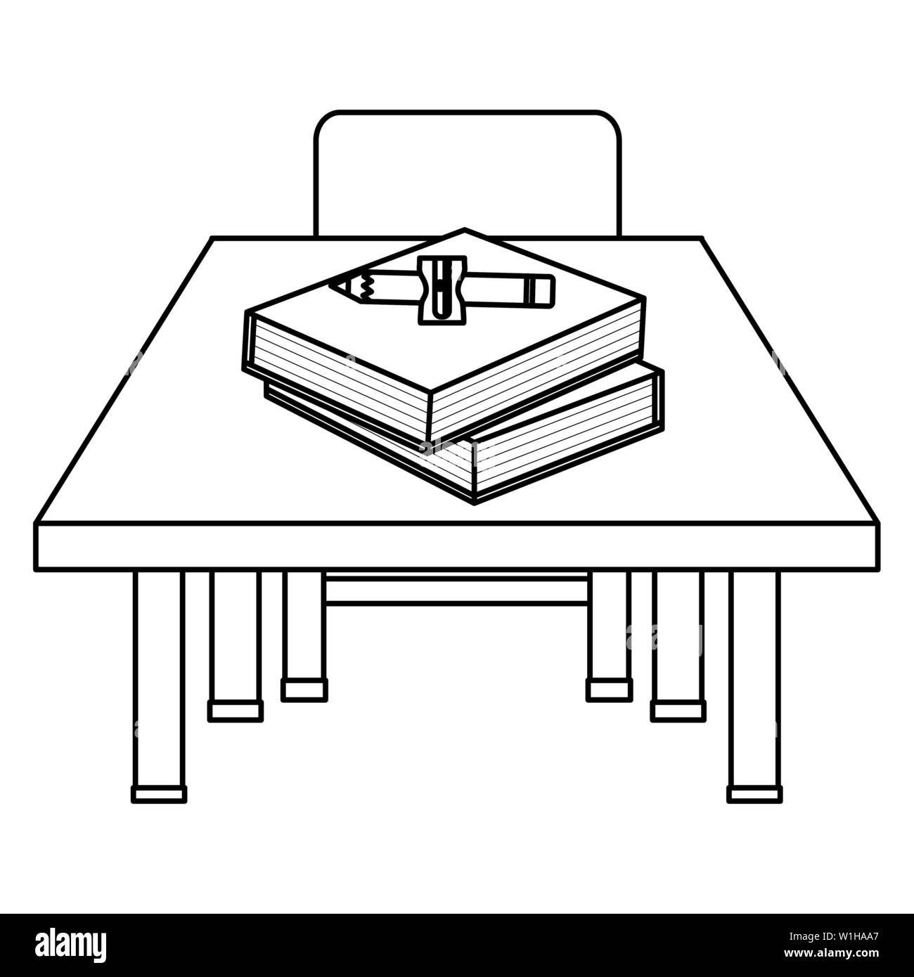 schooldesk wooden and chair with supplies vector illustration design ...