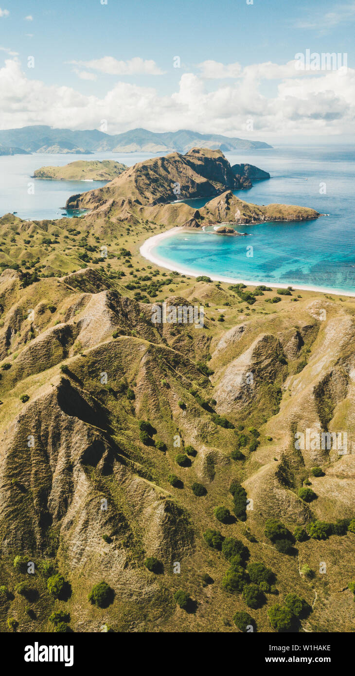 Aerial vertical view of Padar island in Komodo National Park, Indonesia. Drone  shot, top view. 16:9 for phone screen saver wallpaper. Nature backgroun  Stock Photo - Alamy