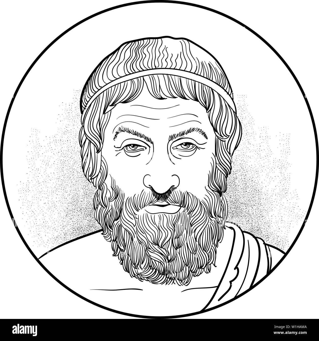 Sophocles, he was a tragic playwright of ancient Greece. Line art portrait, vector Stock Vector