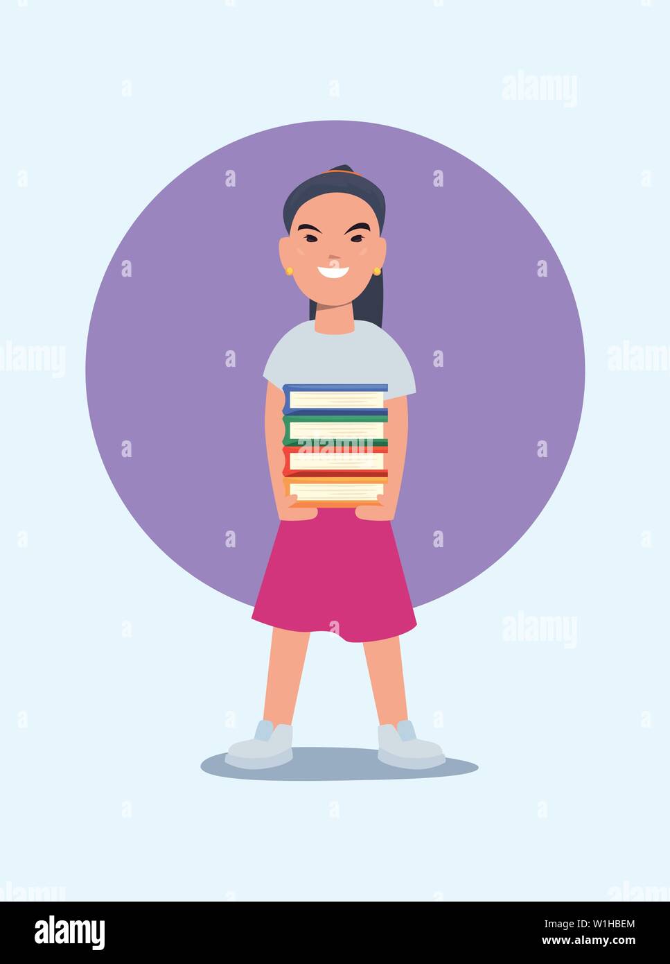 young girl with books stacked back to school vector illustration Stock ...