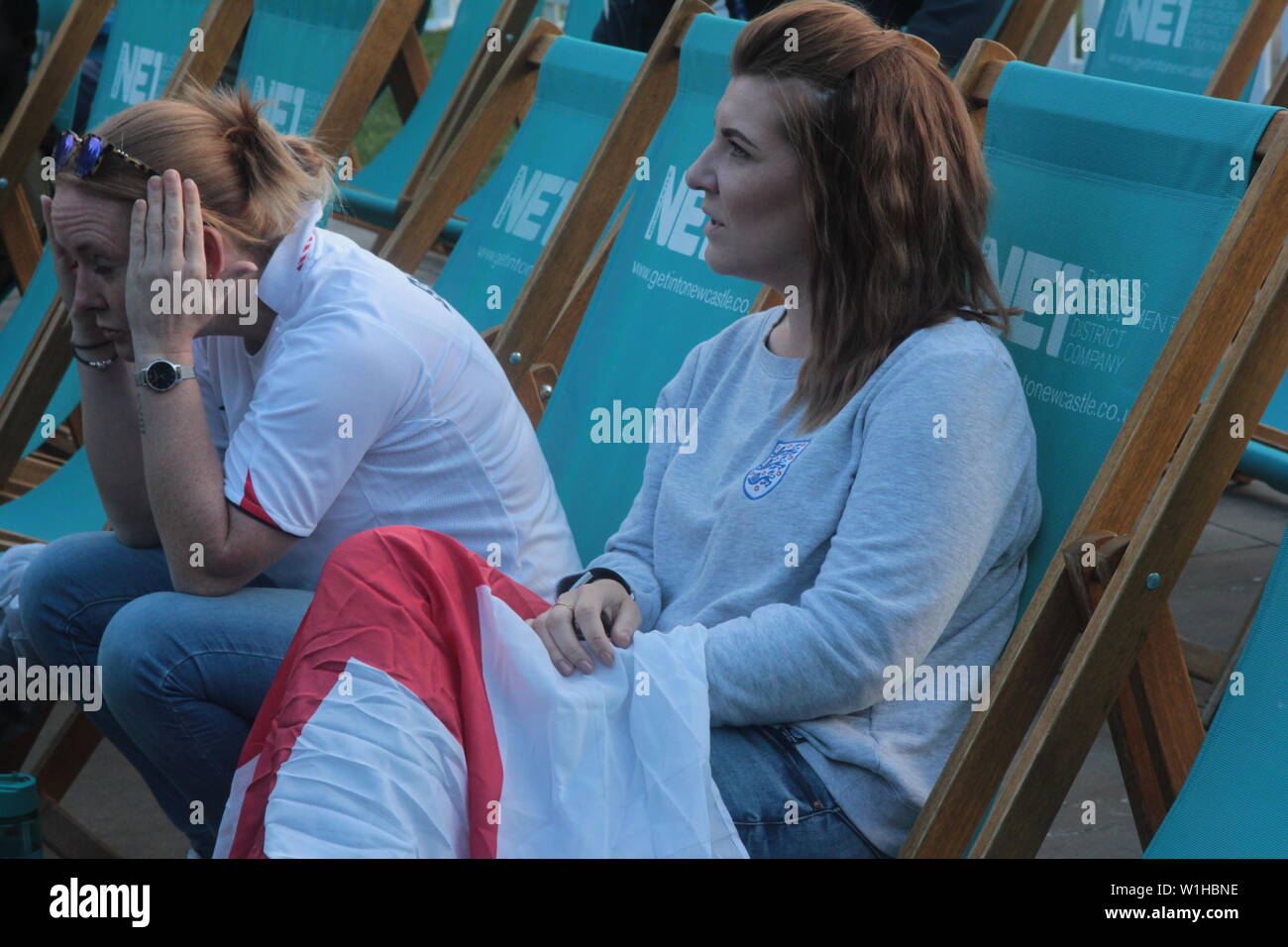 Newcastle upon Tyne, UK. 2nd July, 2019. England Fans Watch Womens World Cup Semi Final on big screens in Newcastle. Credit: DavidWhinham/17�Թ����� Credit: David Whinham/17�Թ����� Live News Stock Photo