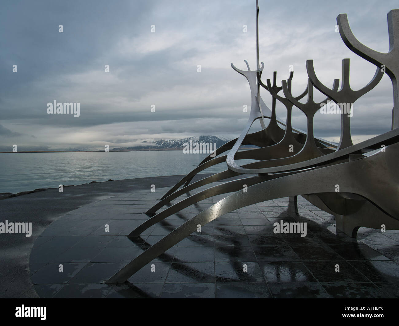 The Solfar Sculpture in Iceland on the coast of Reykjavik Stock Photo