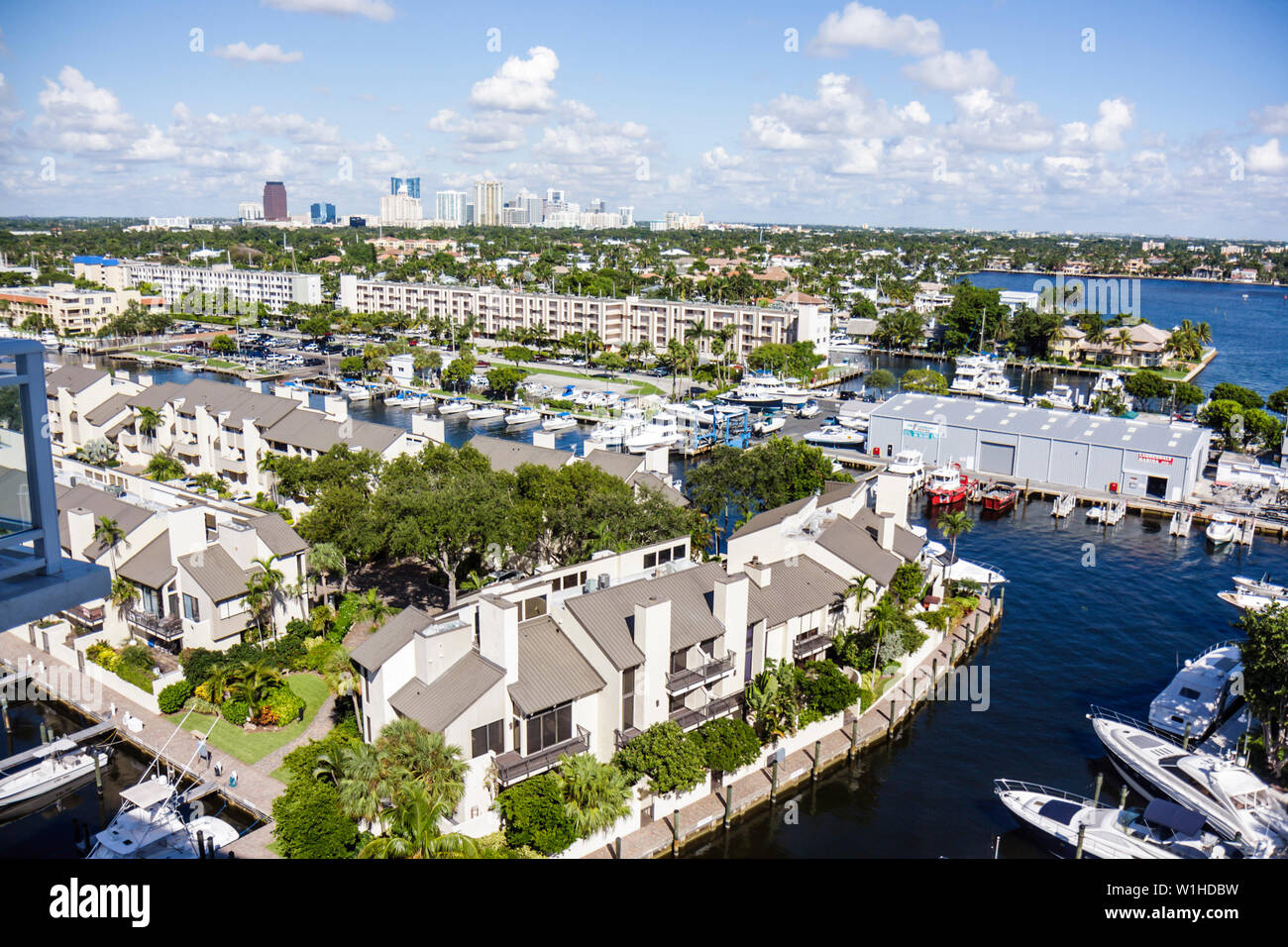 Fort Ft. Lauderdale Florida,Hilton Fort Lauderdale Marina,hotel,view,Intracoastal Seminole River,Portside Yacht Club & Condominiums,waterfront,boat,ma Stock Photo