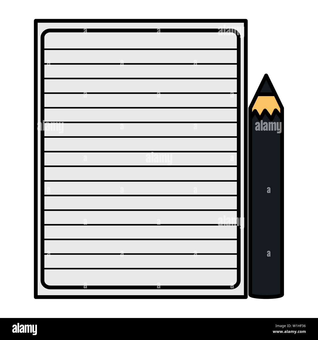 sheet of notebook paper and black color pencil vector illustration ...