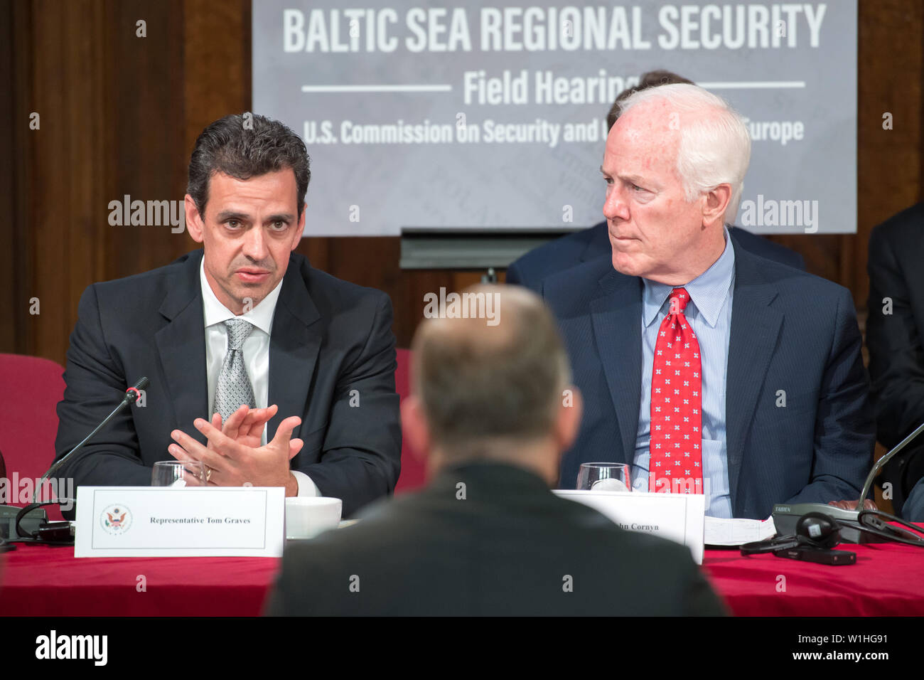 U.S. House of Representatives Member Tom Graves, Senate Member John Cornyn, during a Field Hearing of the U.S. Commission on Security and Cooperation Stock Photo