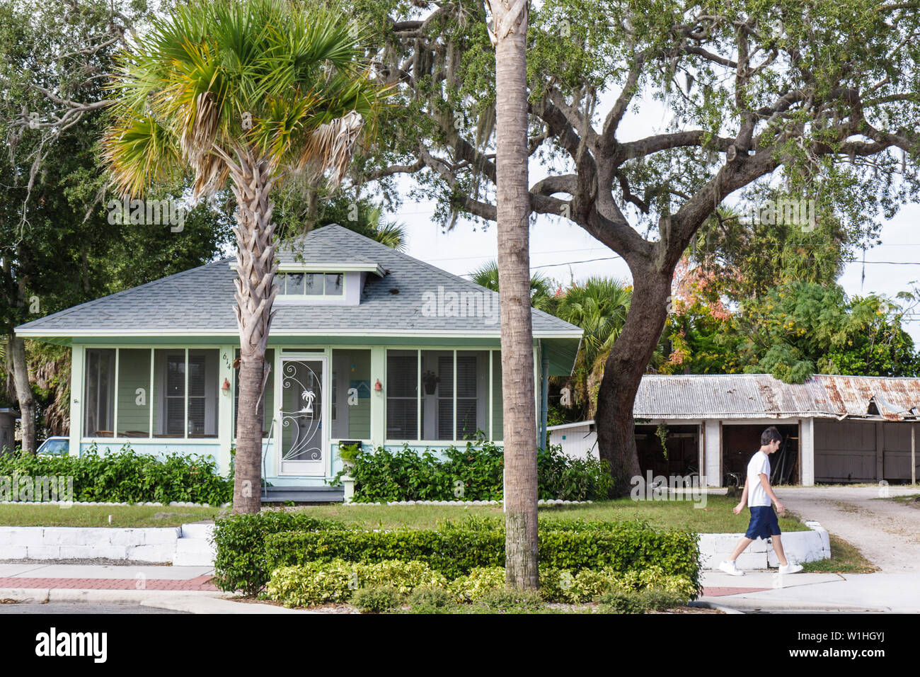 Melbourne Florida,historic Downtown,Main Street,revitalization,preservation,house houses home houses homes residence,housing,bungalow,facade,screened Stock Photo