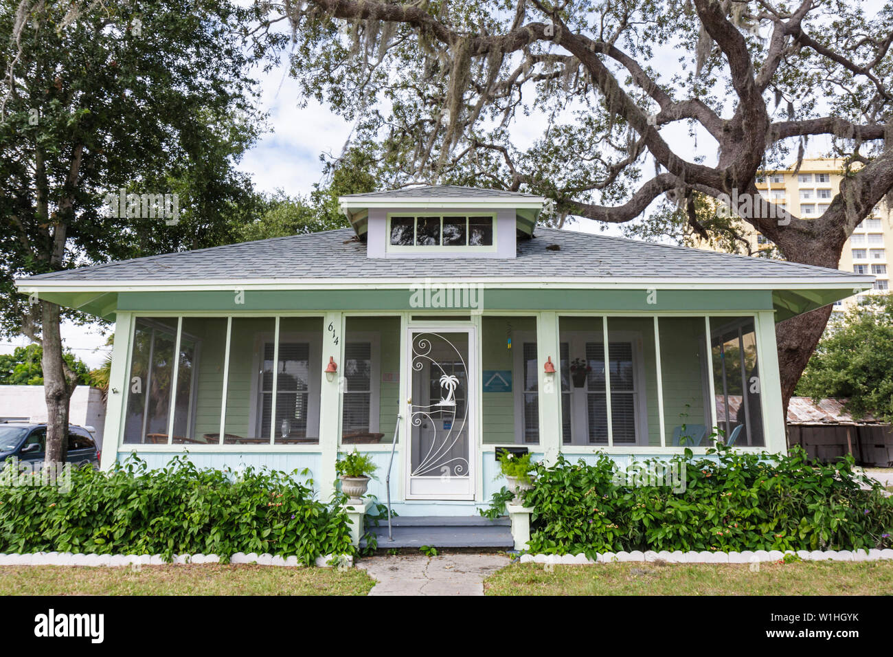 Melbourne Florida,historic Downtown,Main Street,revitalization,preservation,house home houses homes residence,housing,bungalow,facade,screened porch,h Stock Photo