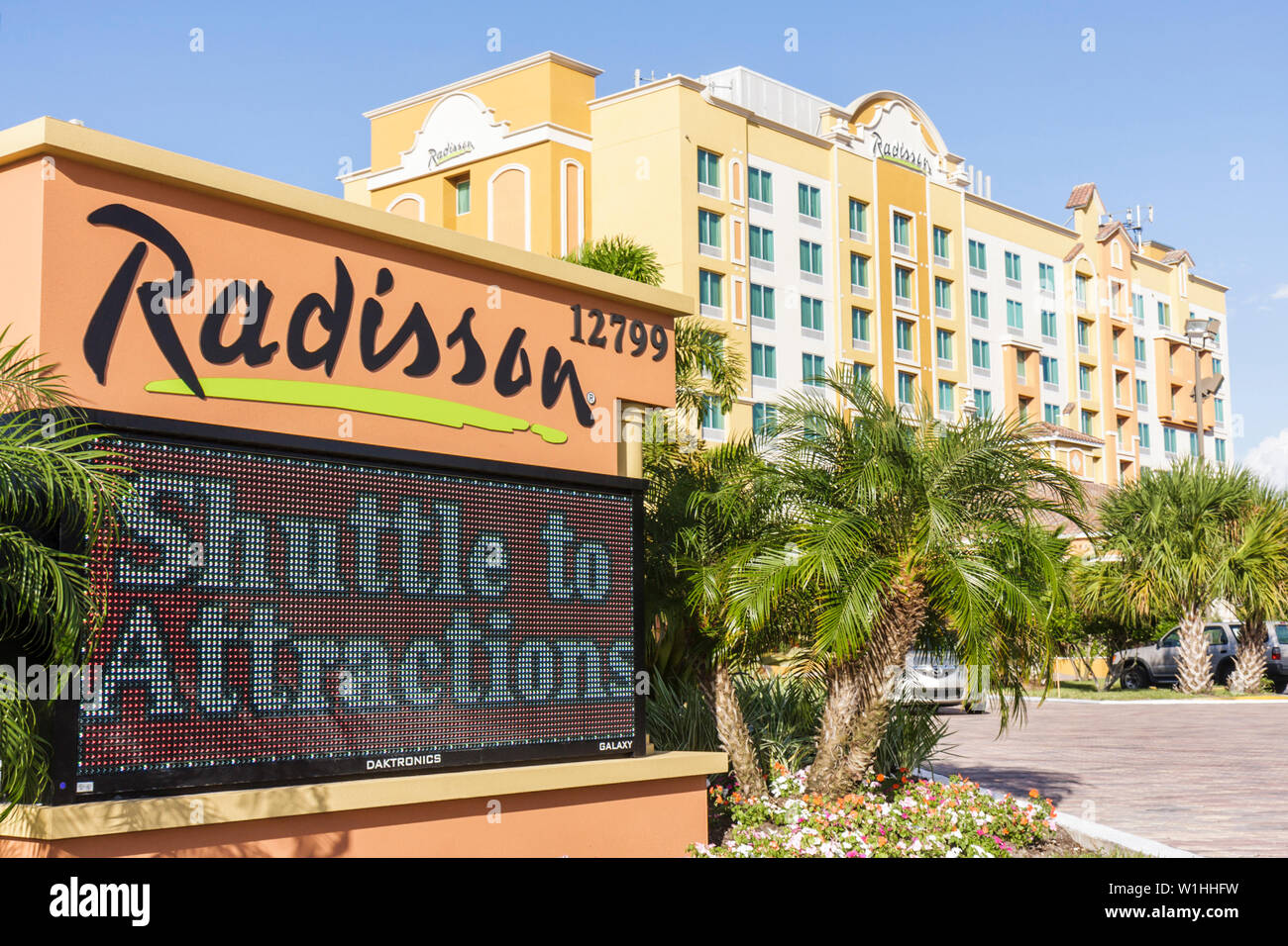 Orlando Florida,Buena Vista,Radisson,hotel,family families parent parents child children,suites,hospitality industry,global company,outside exterior,f Stock Photo