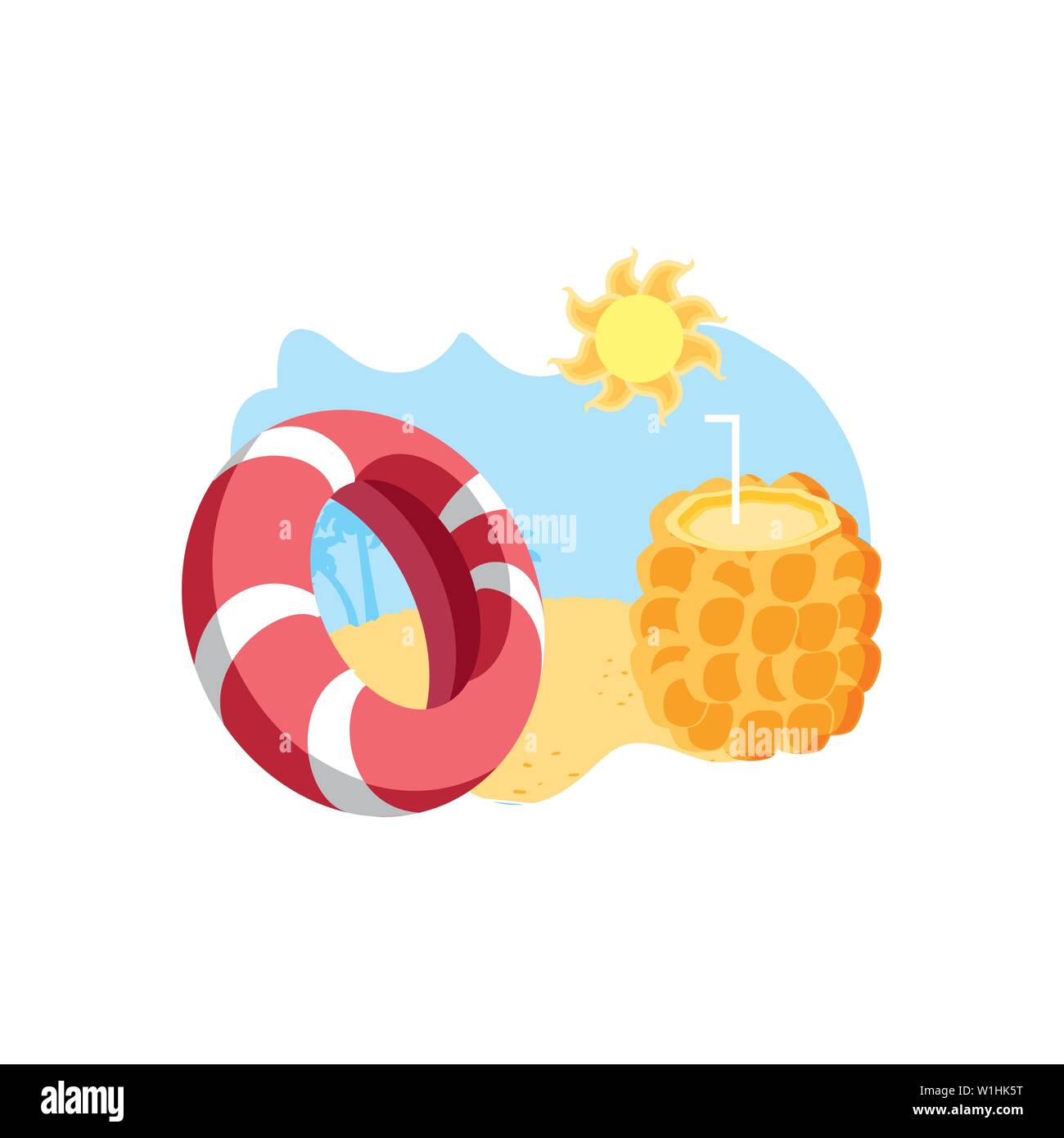 cocktail of pineapple with float in the beach vector illustration ...