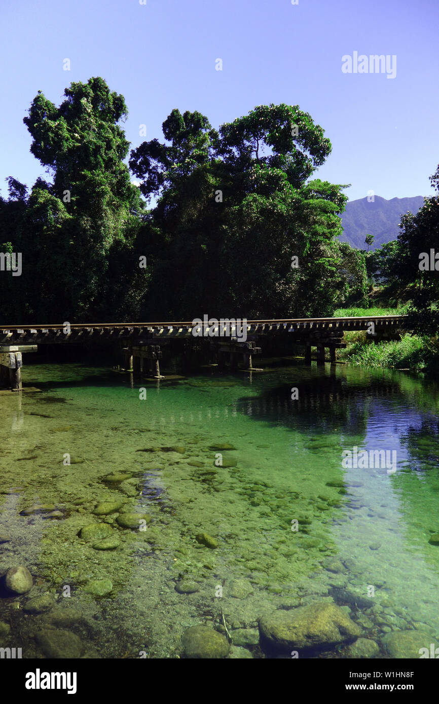 Railway bridge crossing Harvey Creek, near Cairns, Queensland, Australia Stock Photo