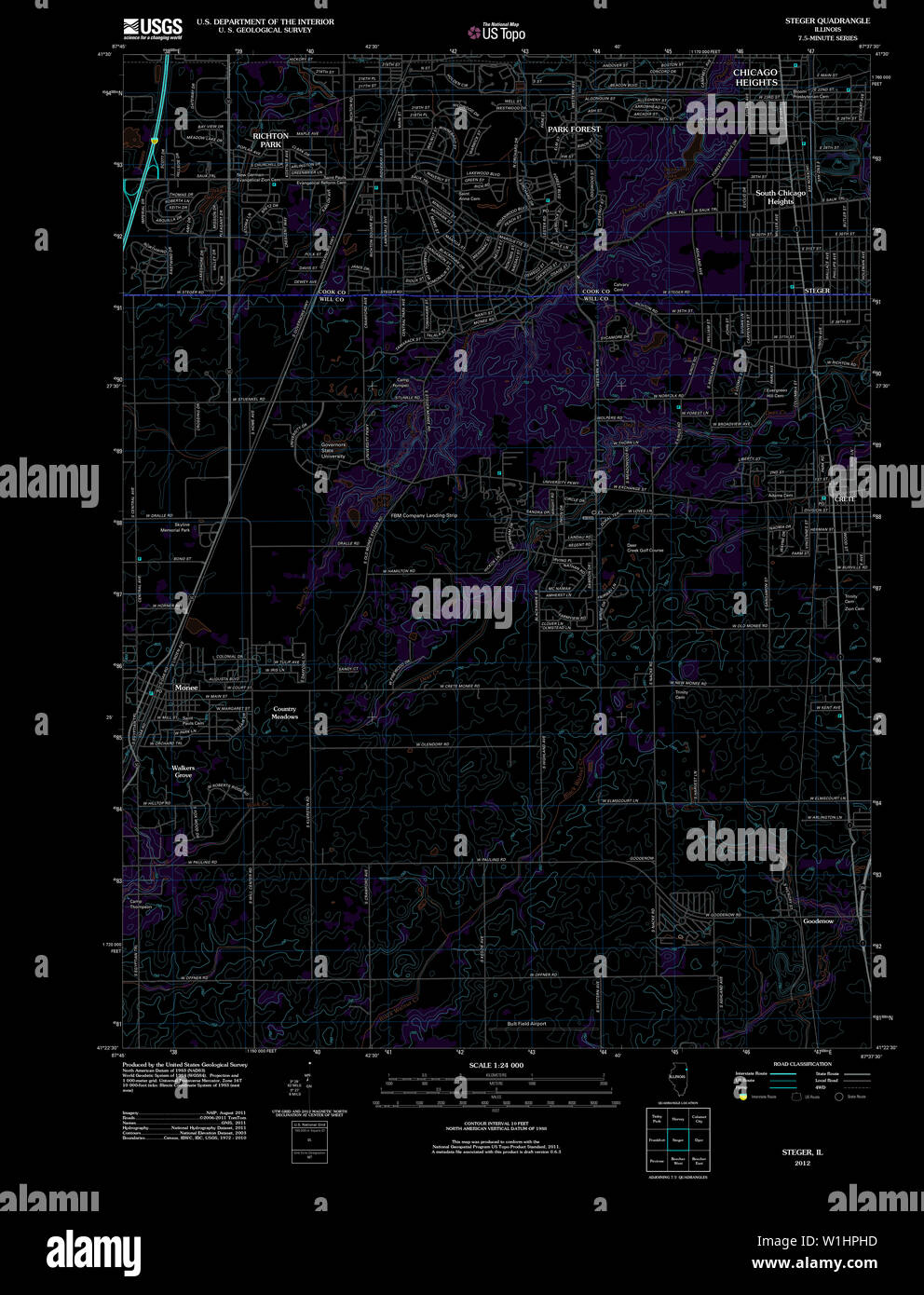 USGS TOPO Map Illinois IL Steger 20120809 TM Inverted Restoration Stock Photo Alamy