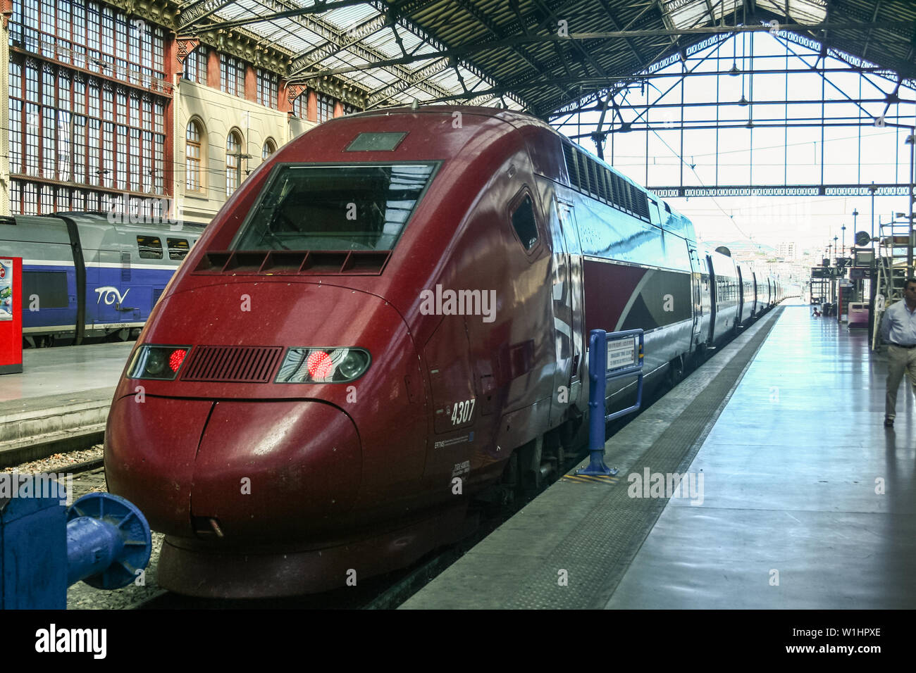 MARSEILLE, FRANCE - AUGUST 27, 2011: Thalys High Speed train ready for departure to the Netherlands. Thalys is the brand of fast trains between France Stock Photo