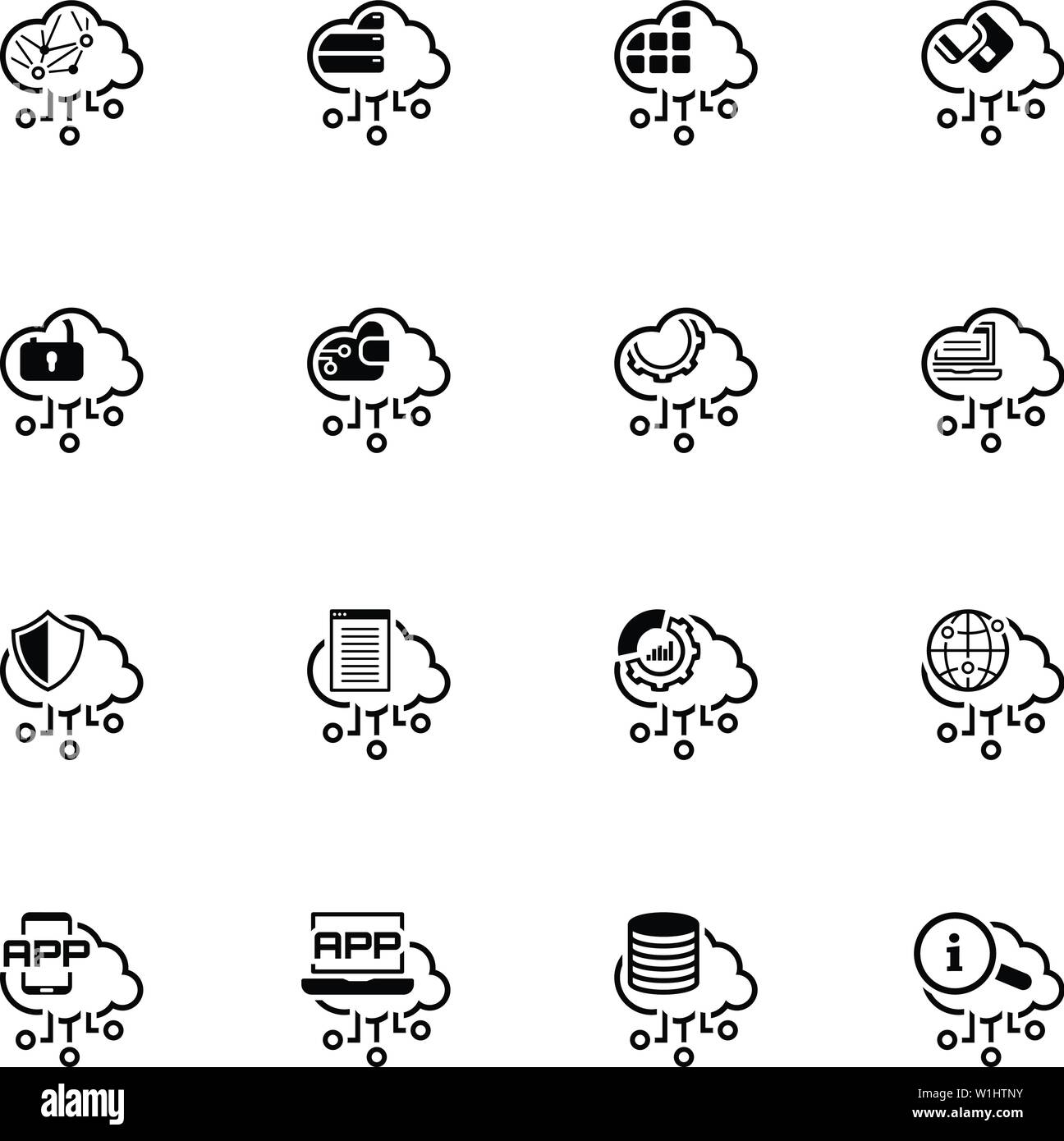 Simple Set of Cloud Computing Related Vector Line Icons Stock Vector