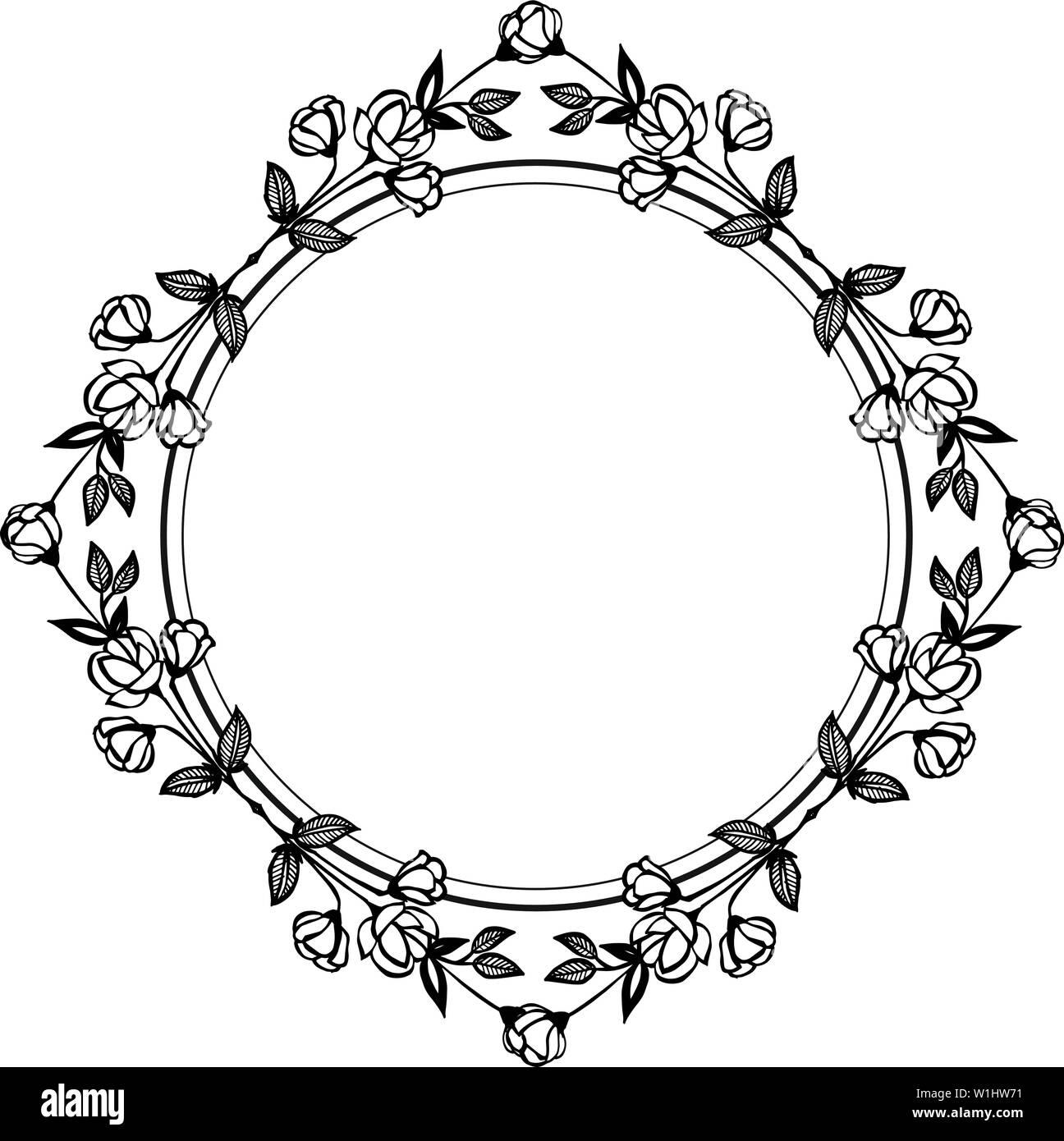 Vector illustration card with beauty of wreath frame hand drawn Stock ...