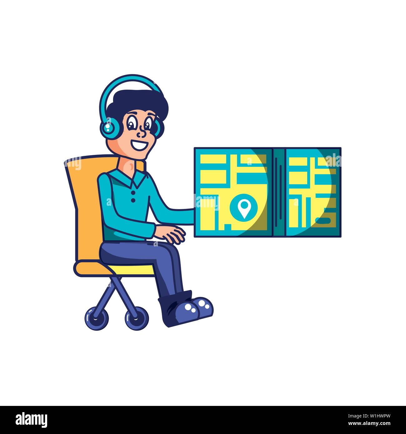 customer-service-agent-with-headset-and-map-guide-vector-illustration