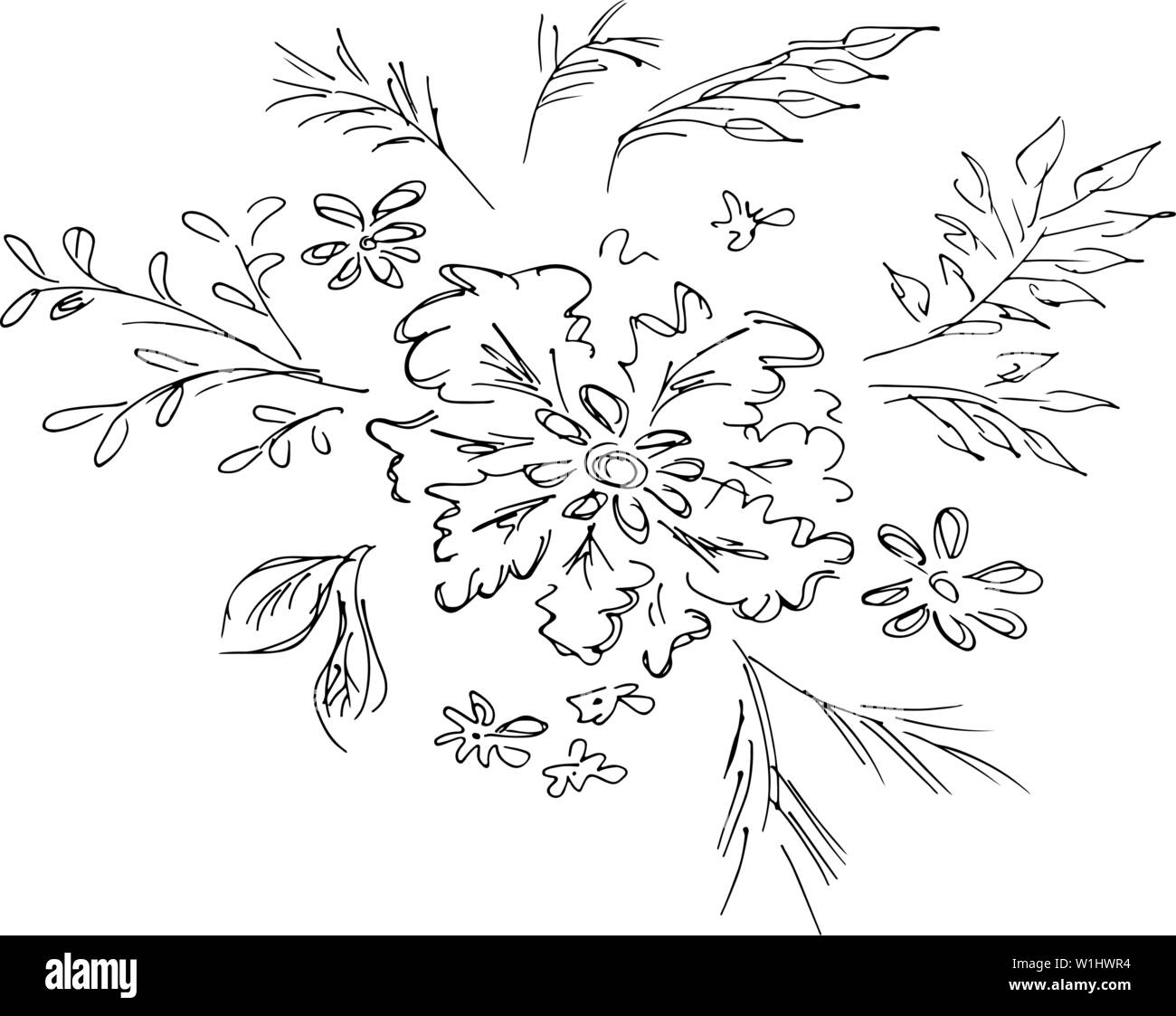 Hand Drawn Vector Illustrations Of Abstract Set of Flowers Isolated on ...