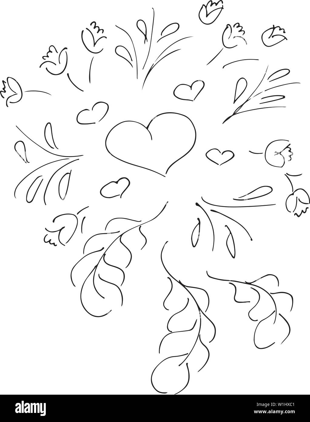 Hand Drawn Vector Illustrations Of Abstract Set of Flowers Isolated on ...