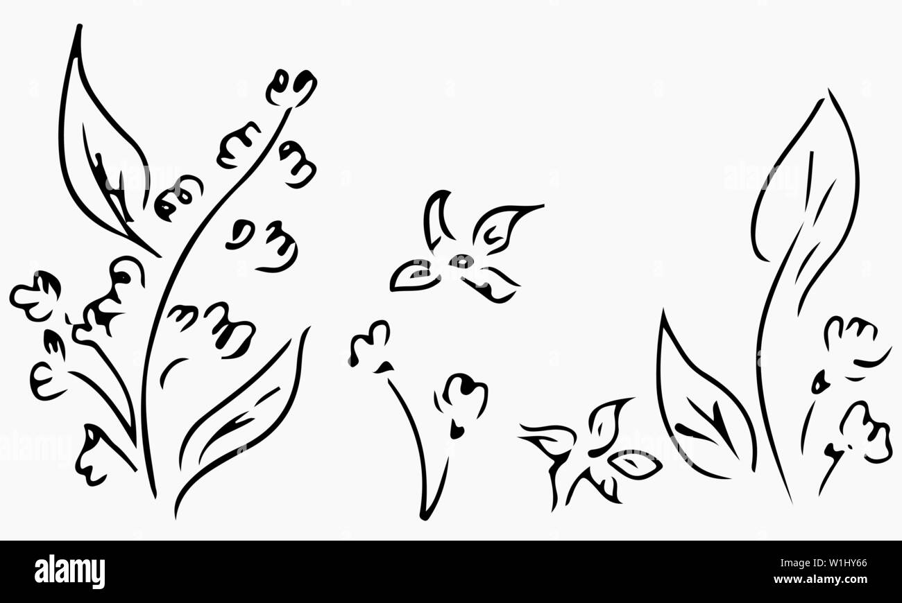 Hand Drawn Vector Illustrations Of Abstract Set of Flowers Isolated on ...