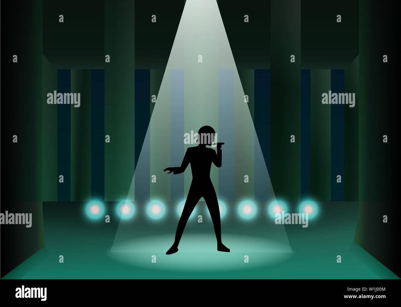 Pillar Ruined stage with light and man silhouette vector Stock Vector