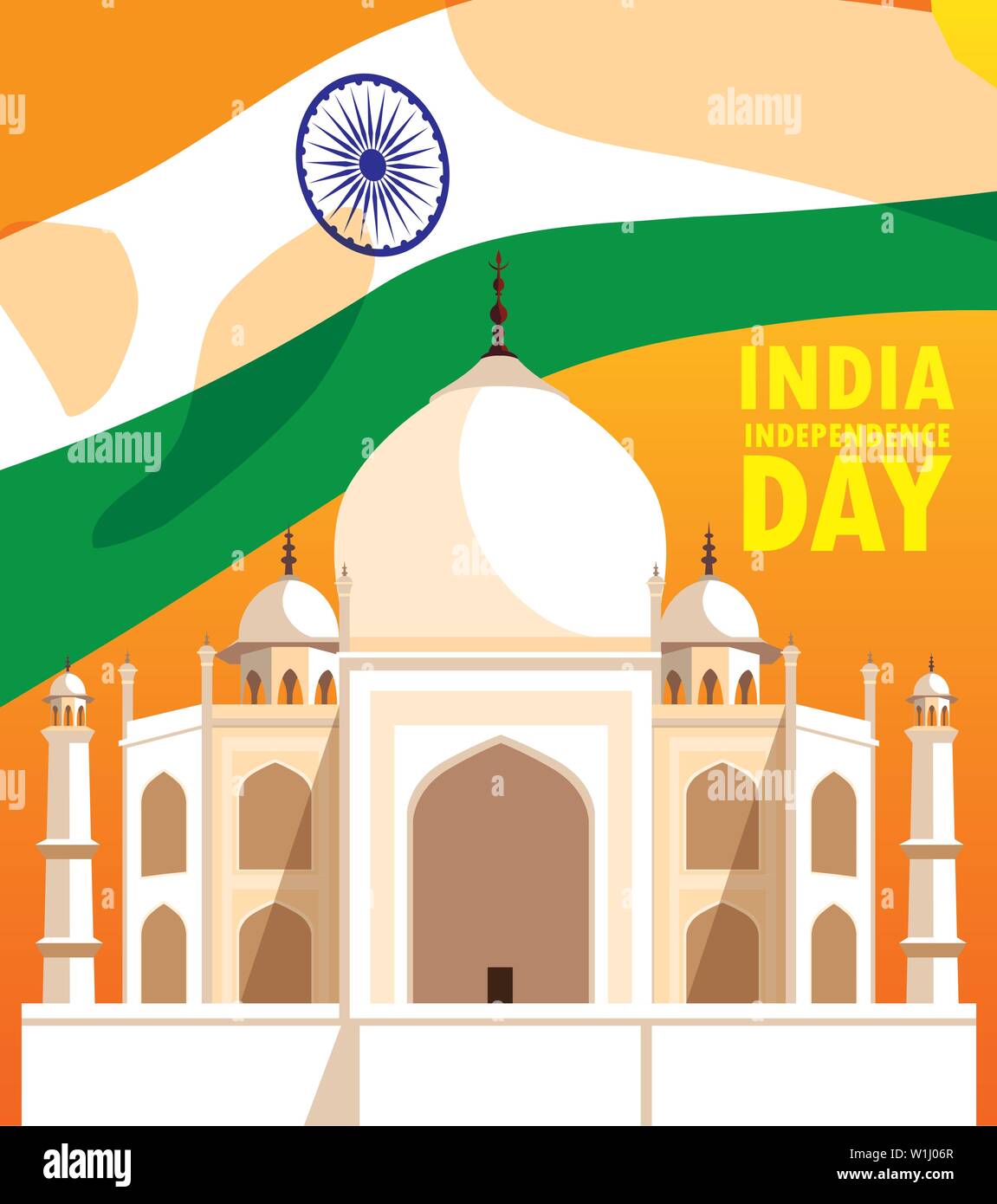 indian independence day poster with flag and taj majal mosque vector ...