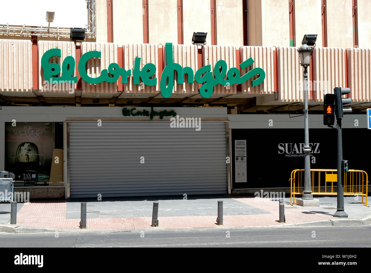 Exterior view of storefront and sign at El Corte Ingles department store in Granada, Spain; largest department store chain in Europe. Stock Photo