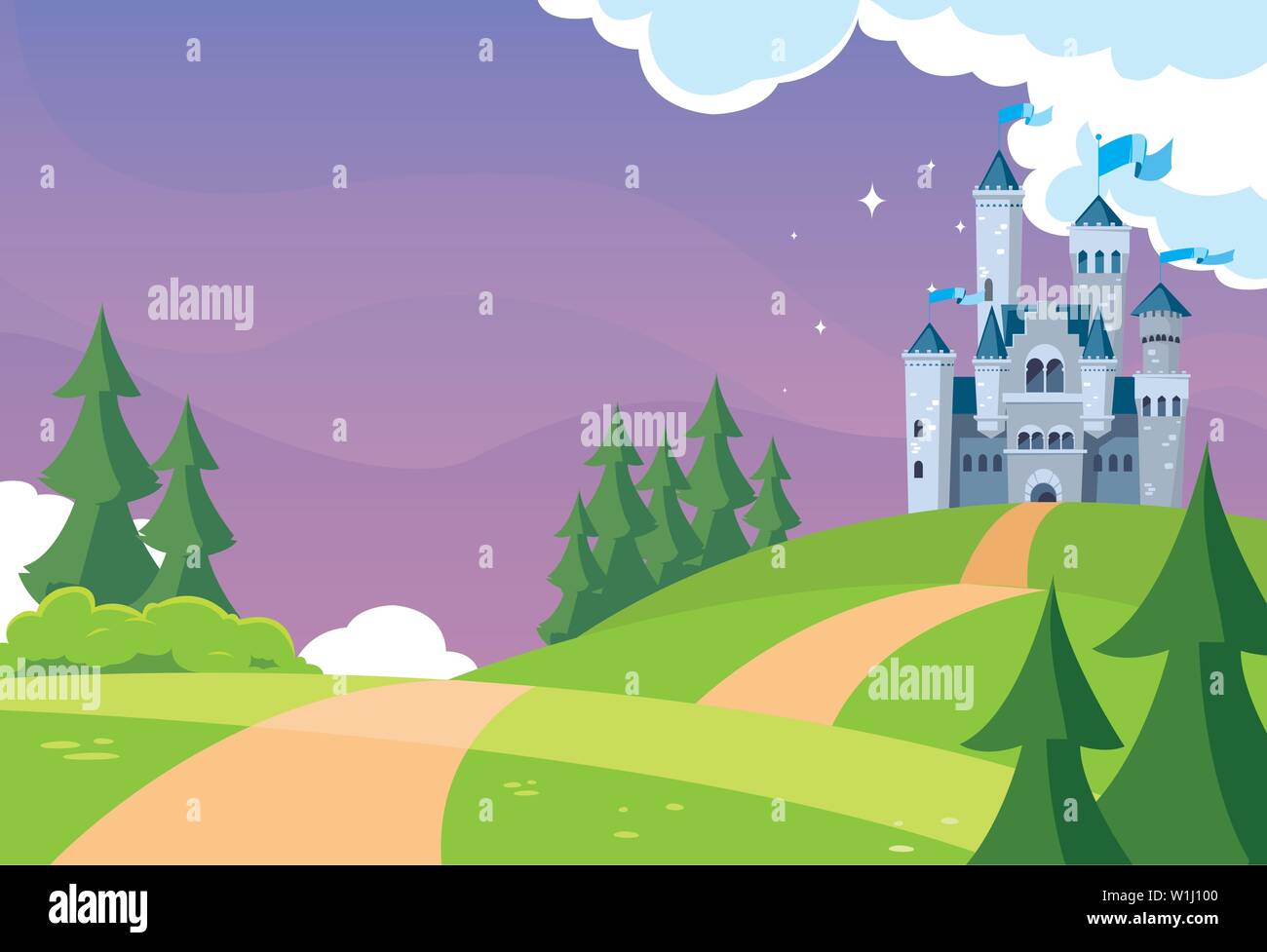 castle building fairytale in mountainous landscape vector illustration ...