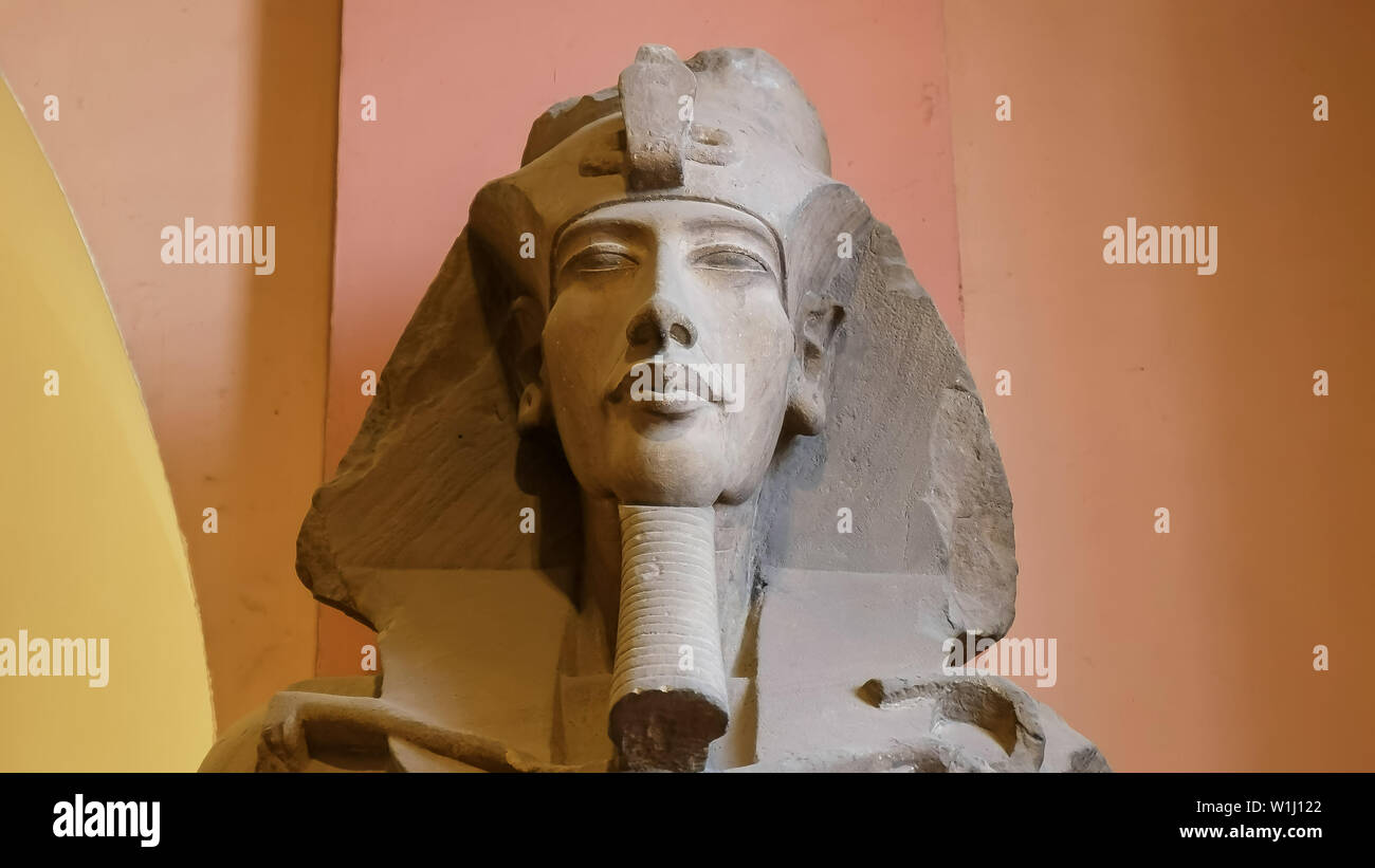 CAIRO, EGYPT- SEPTEMBER, 26, 2016: front view on view of a statue of akhenaten in cairo Stock Photo