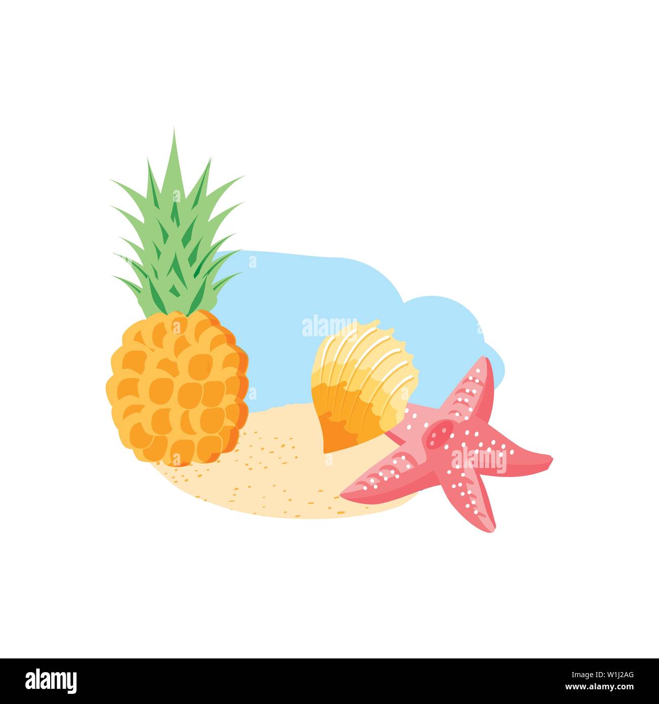 fresh pineapple on the beach with seashell and starfish vector ...